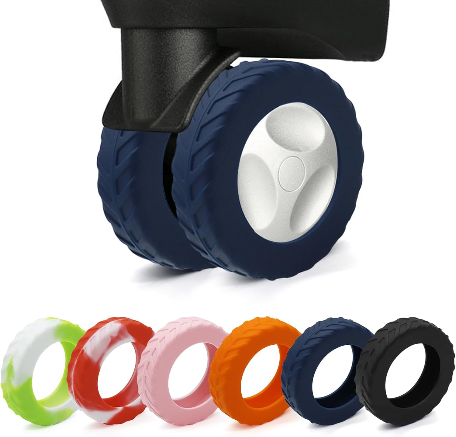 XYOFUN Luggage Wheel Protection Cove – Upgraded 8-Pack for 8-Wheeled Suitcases (Dark Blue)