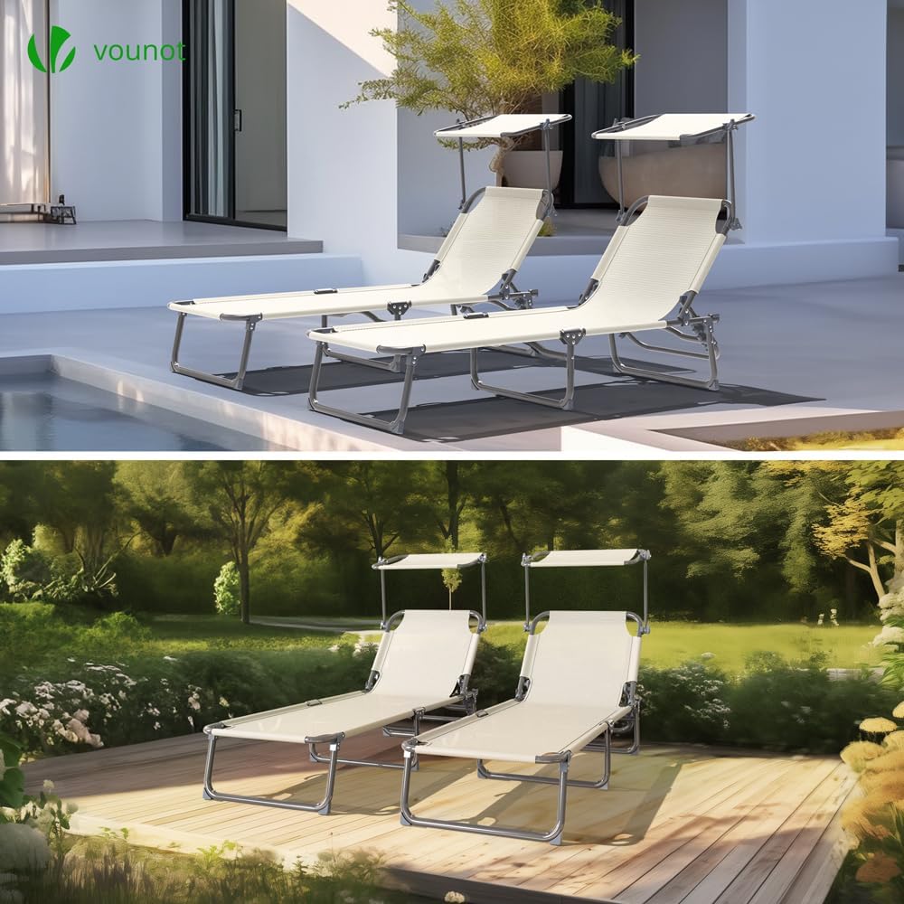 Detalle 2 de VOUNOT Sdraio da Giardino Pieghevole – Set da 2 con tettuccio parasole, schienale regolabile e trasporto facilitato