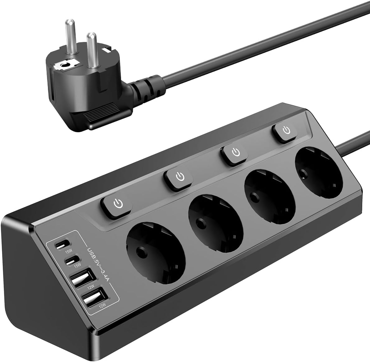 Detalle de vipwell Mehrfachsteckdose 5 Fach 2 m 🔌