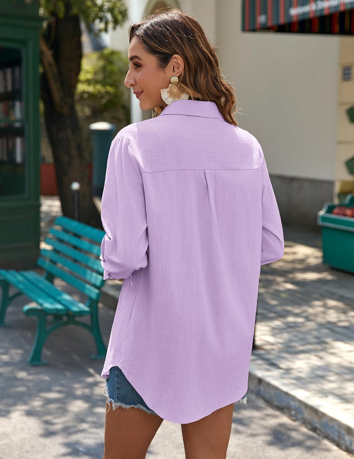 Detalle de Zeagoo Women’s Long Sleeve Button-Down Cotton Gauze Shirt (Loose Fit)