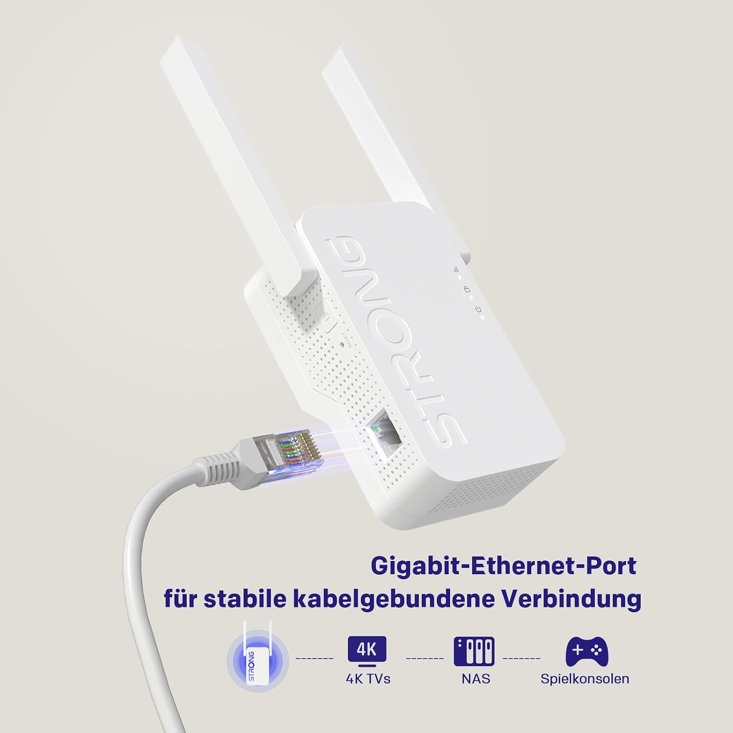 Detalle de STRONG AX3000 WLAN-Verstärker für Steckdose – Wi-Fi 6, Dualband Repeater & Access Point mit 2 externen Antennen
