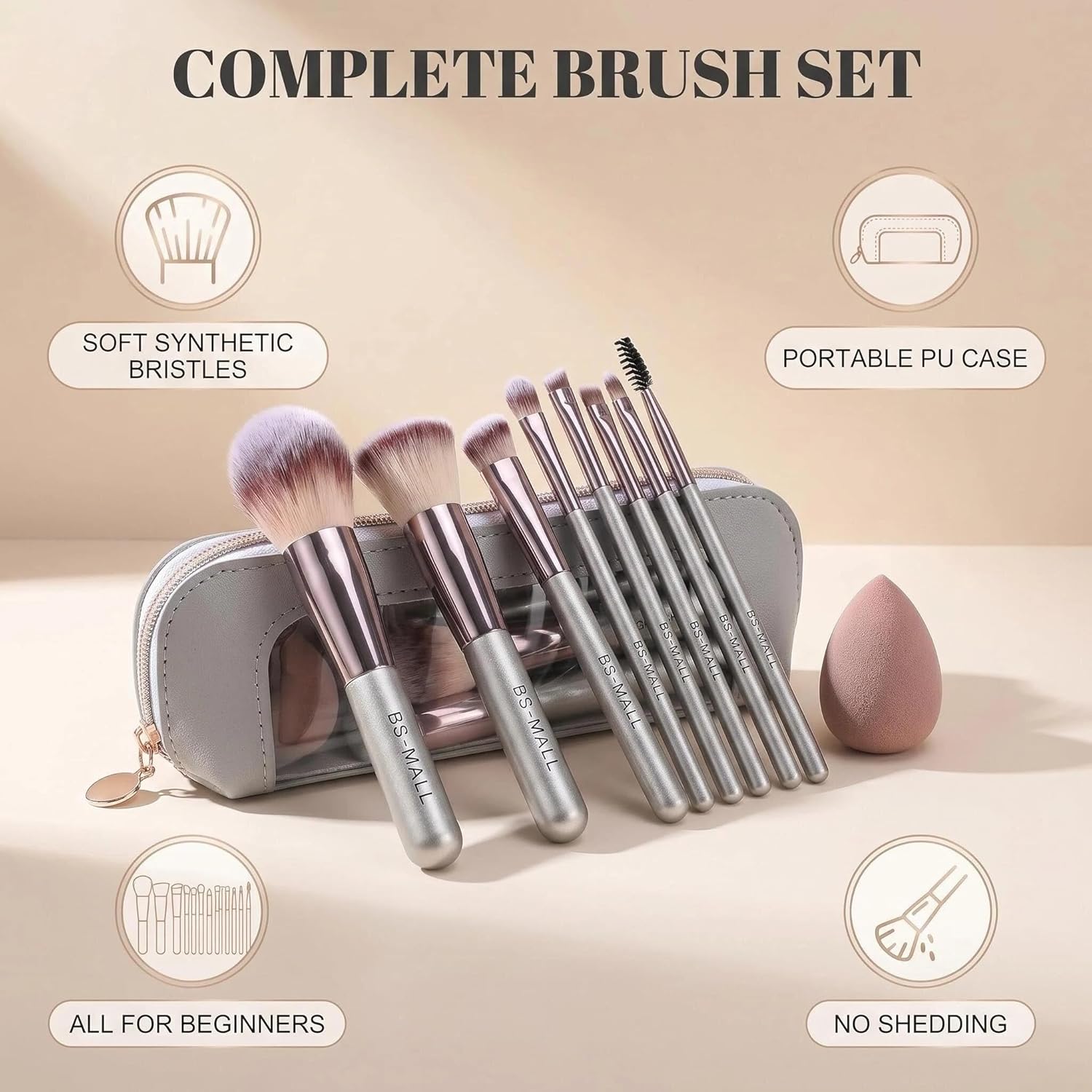 Detalle 2 de BS-MALL Travel Makeup Brush Set 14 💄