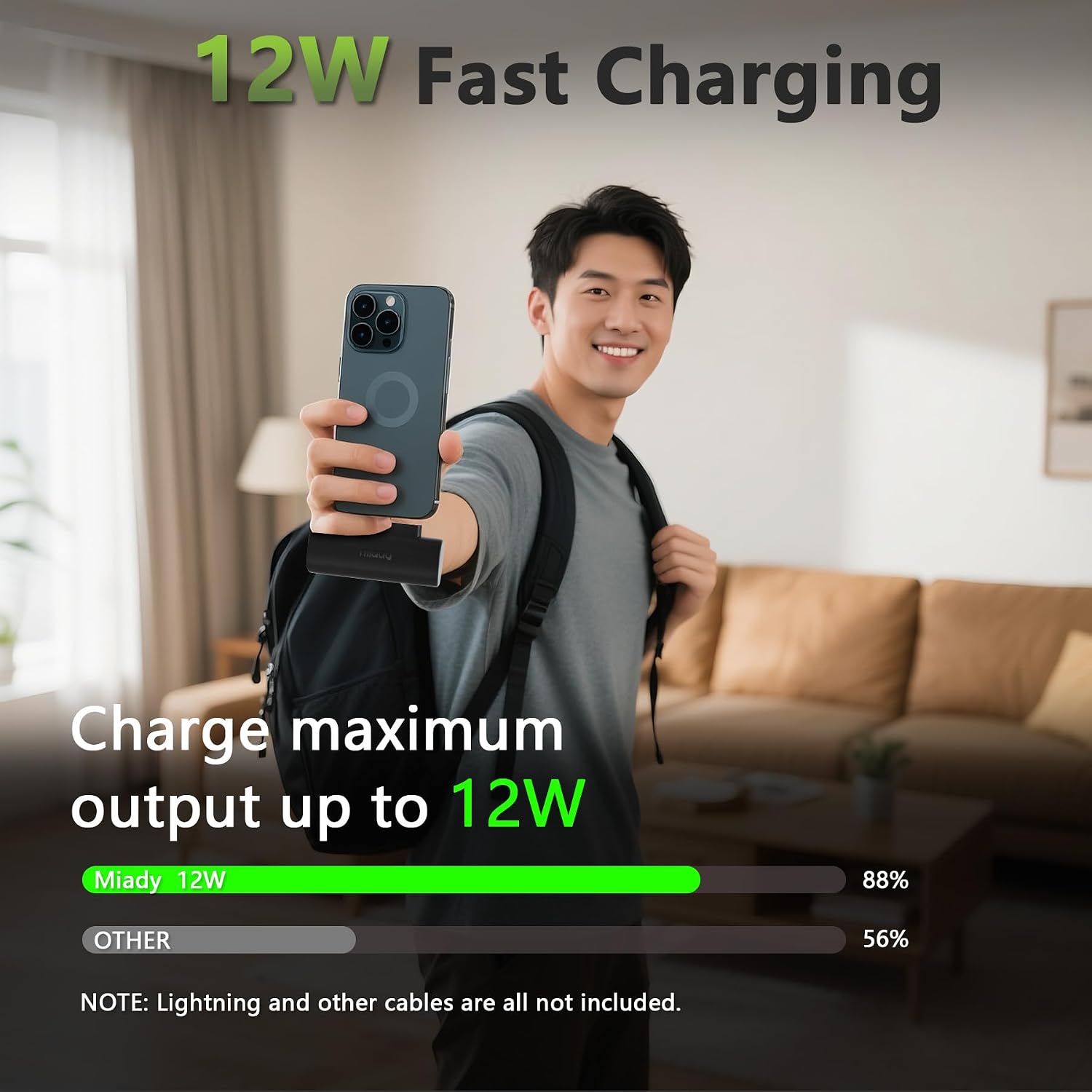 Thumbnail 3 de Miady 2-Pack 5000mAh Mini Power Bank with Built-in USB-C Connector – Ultra-Compact, 12W Fast Charge