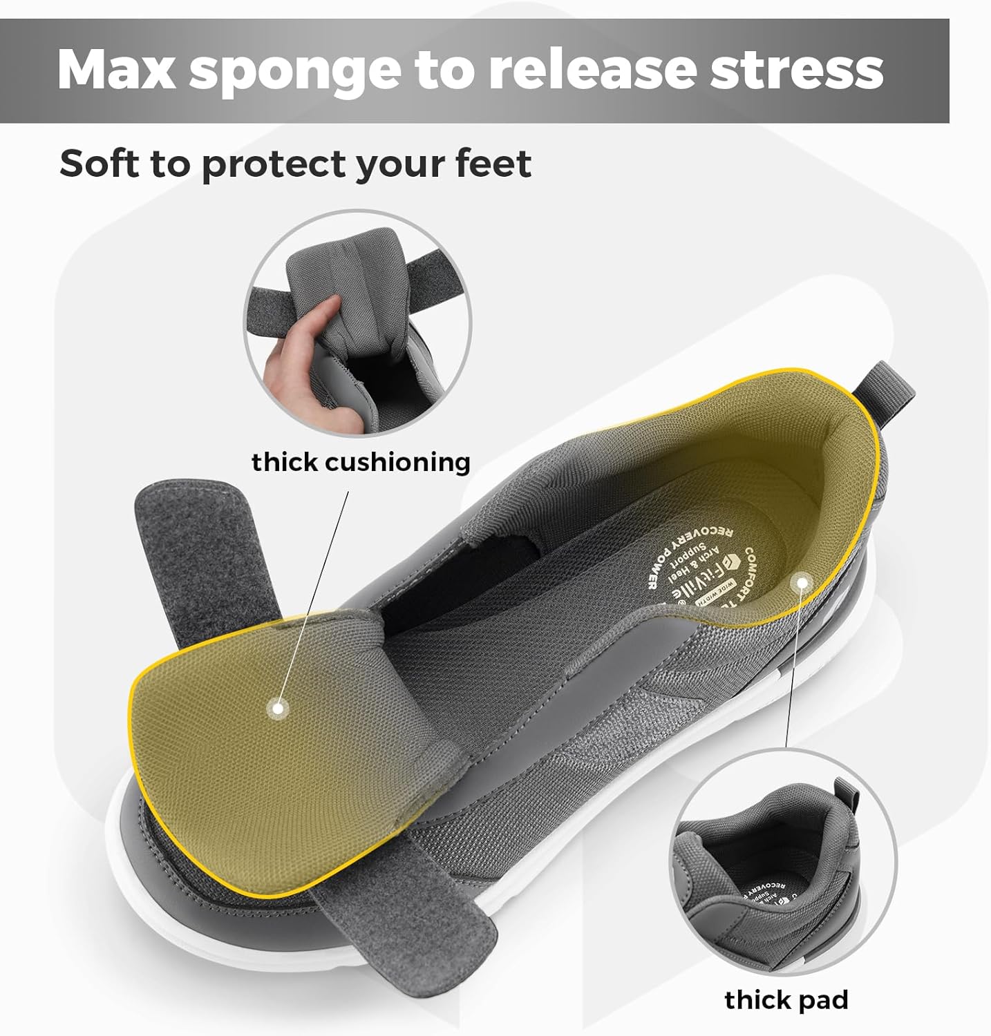 Thumbnail 5 de FitVille Mens Extra Wide Diabetic Shoes with Adjustable Strap (EasyTop StrapEase V4) for Swollen Feet