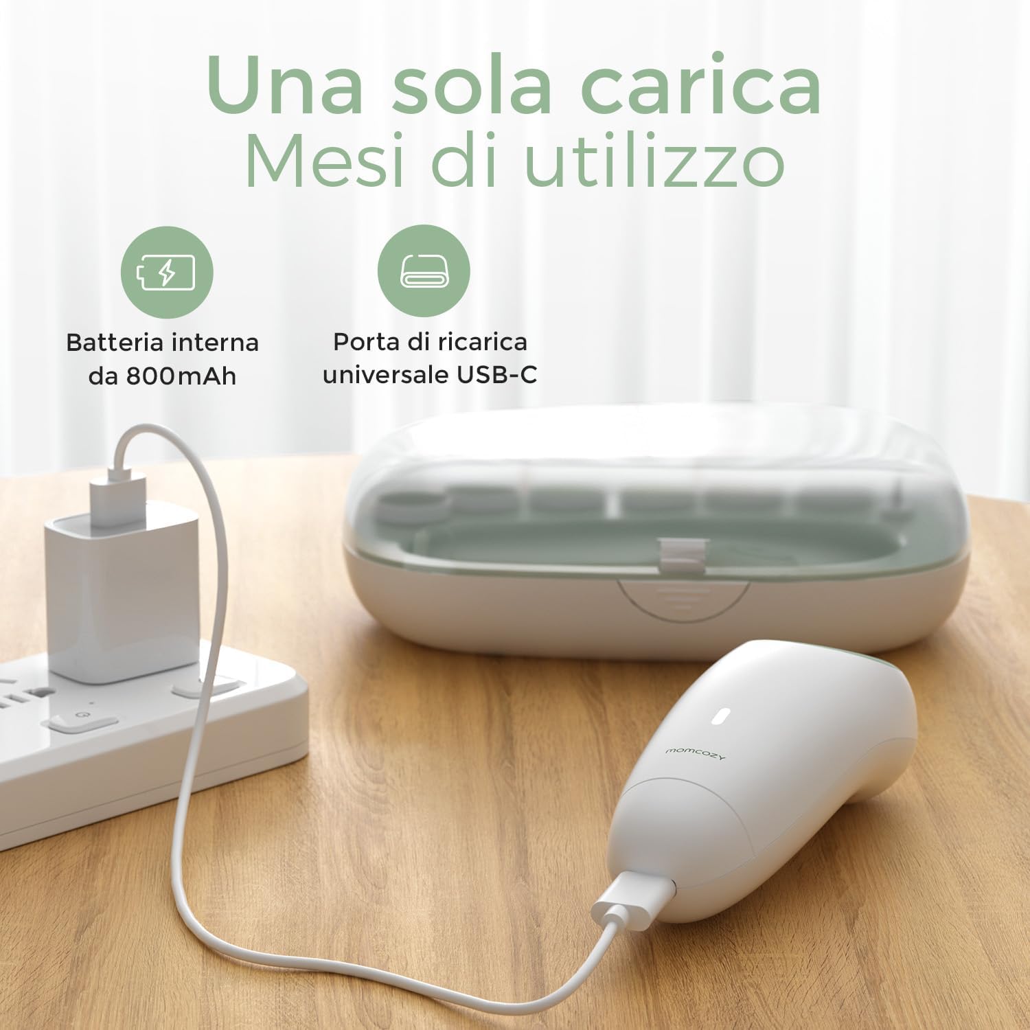 Detalle 2 de Momcozy Lima elettrica ricaricabile per unghie bambini, LED 360° e 7 strumenti di ricambio