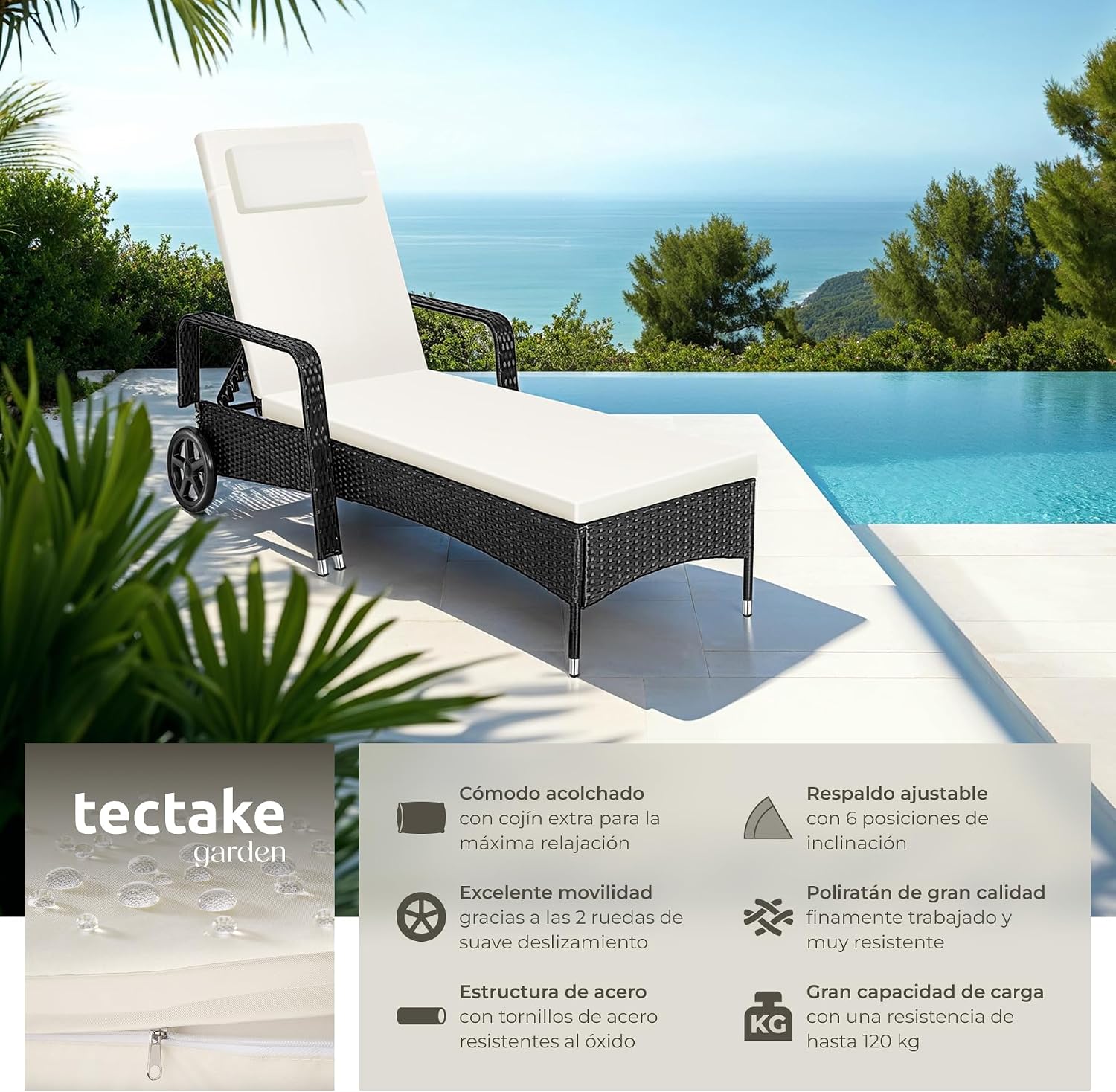 Detalle 2 de tectake Tumbona Chaise Longue 6 posiciones