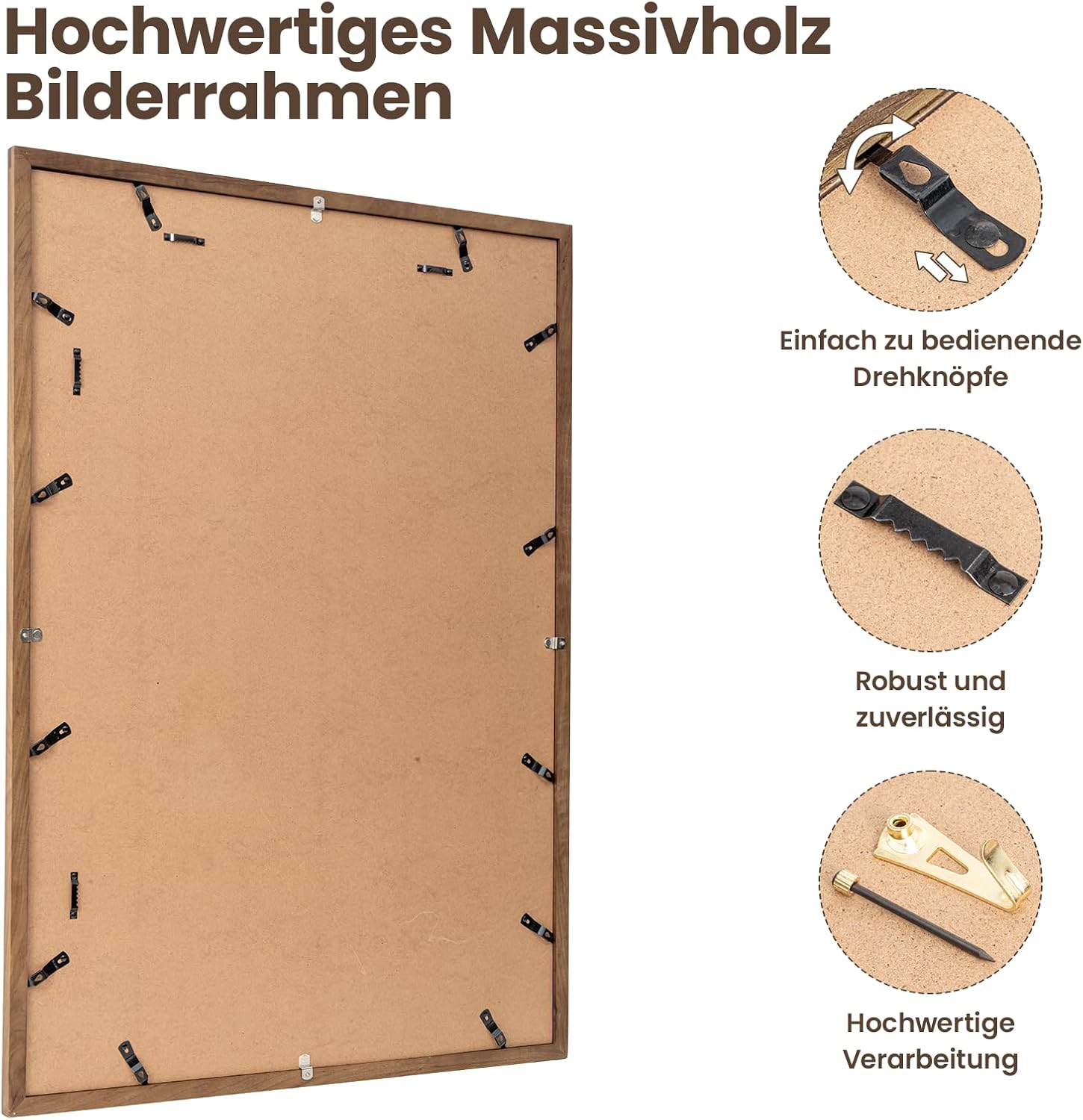 Detalle 2 de Feihorrm A1-fotokader van massief walnoothout met gehard glas, 59,4 x 84 cm
