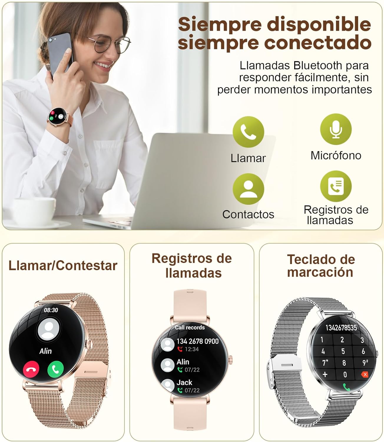 Thumbnail 2 de ESFOE Smartwatch Mujer 1.43'' AMOLED Bluetooth, Oro Rosa 💖