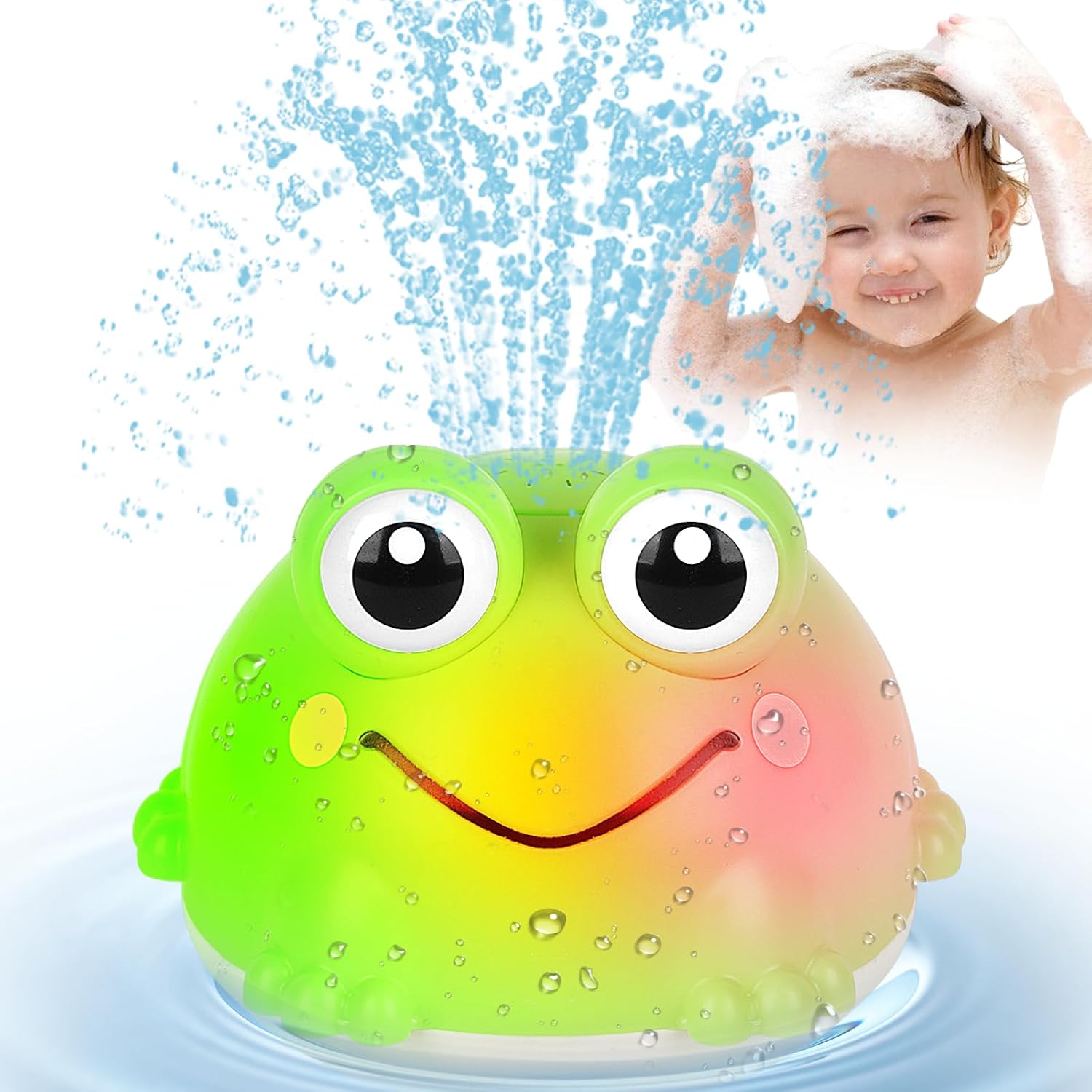 Detalle de Withosent Frosch-Spritzball als Badewannenspielzeug mit Licht und automatischem Wasserspray
