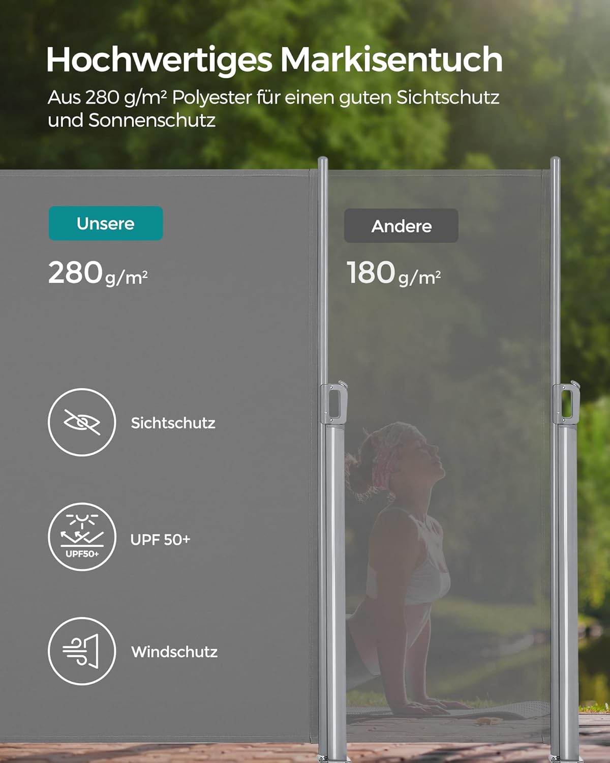 Thumbnail 3 de SONGMICS Alu-Seitenmarkise 180 x 400 cm Grau