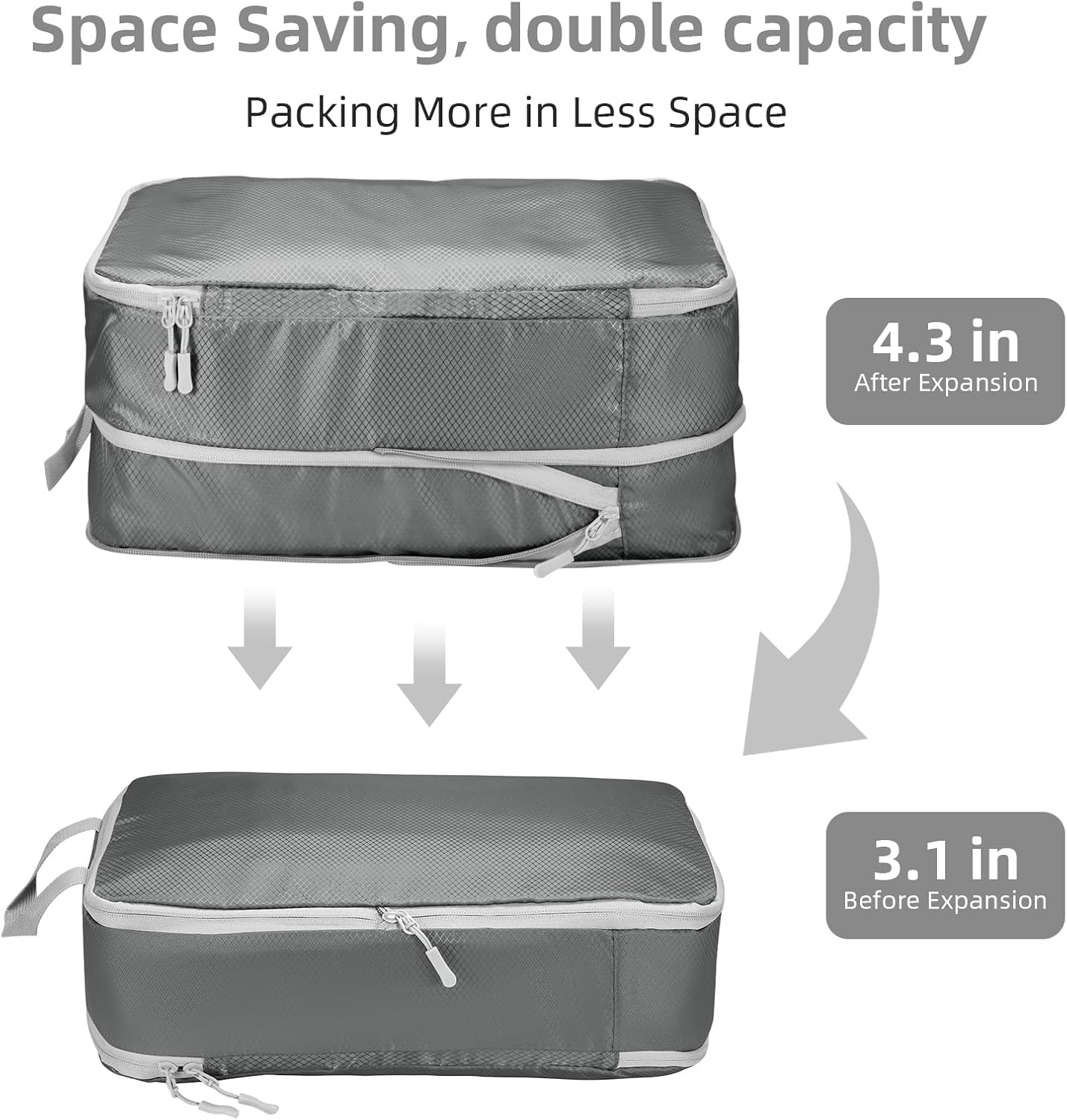 Thumbnail 3 de Compression Packing Cubes, Travel Storage Bag & Suitcase Organizer Bags (Grey) – Set of 7