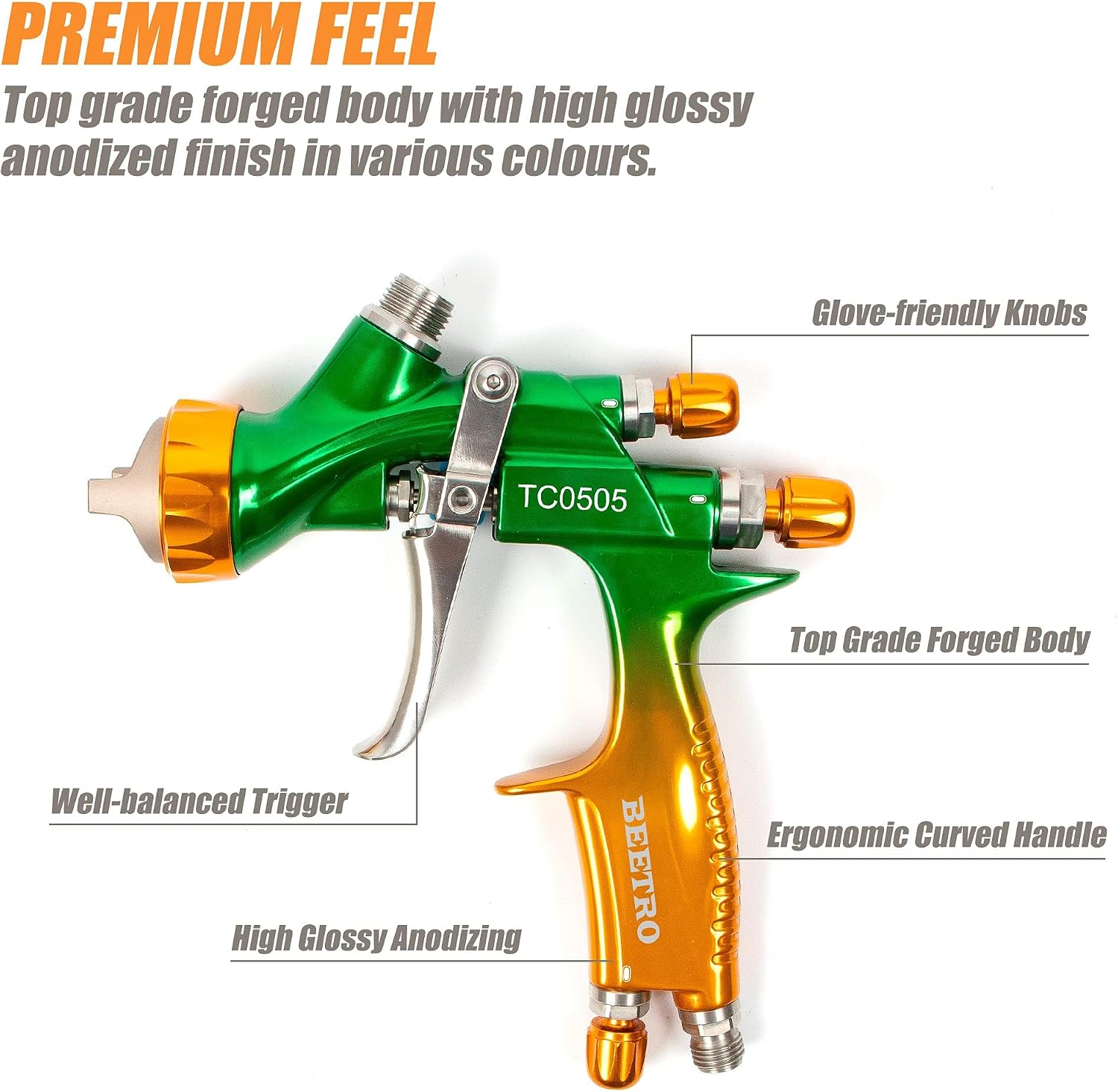 Detalle de BEETRO HVLP Professional Gravity Feed Air Spray Gun