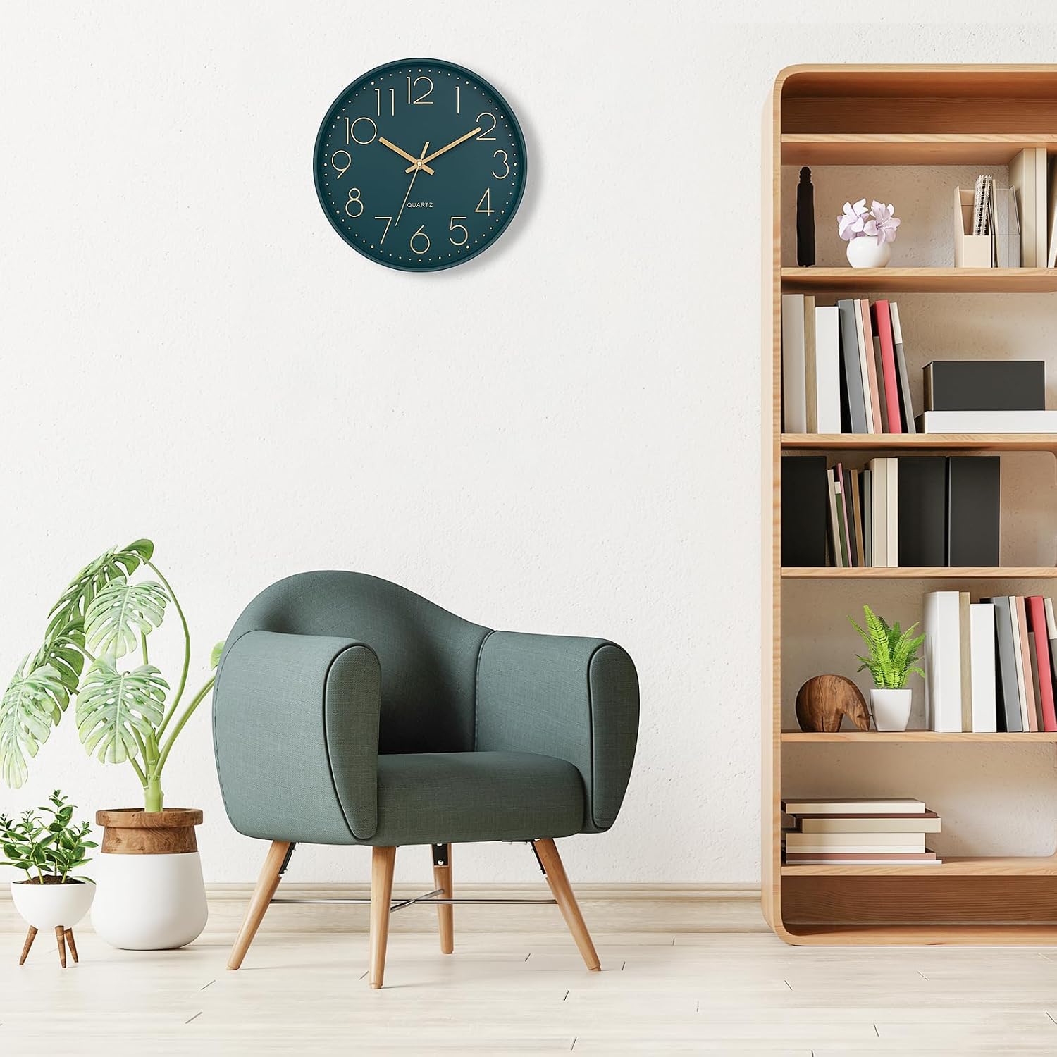 Detalle 2 de Lumuasky horloge murale moderne-vert wandklok 12 inch, stil en smaragdgroen