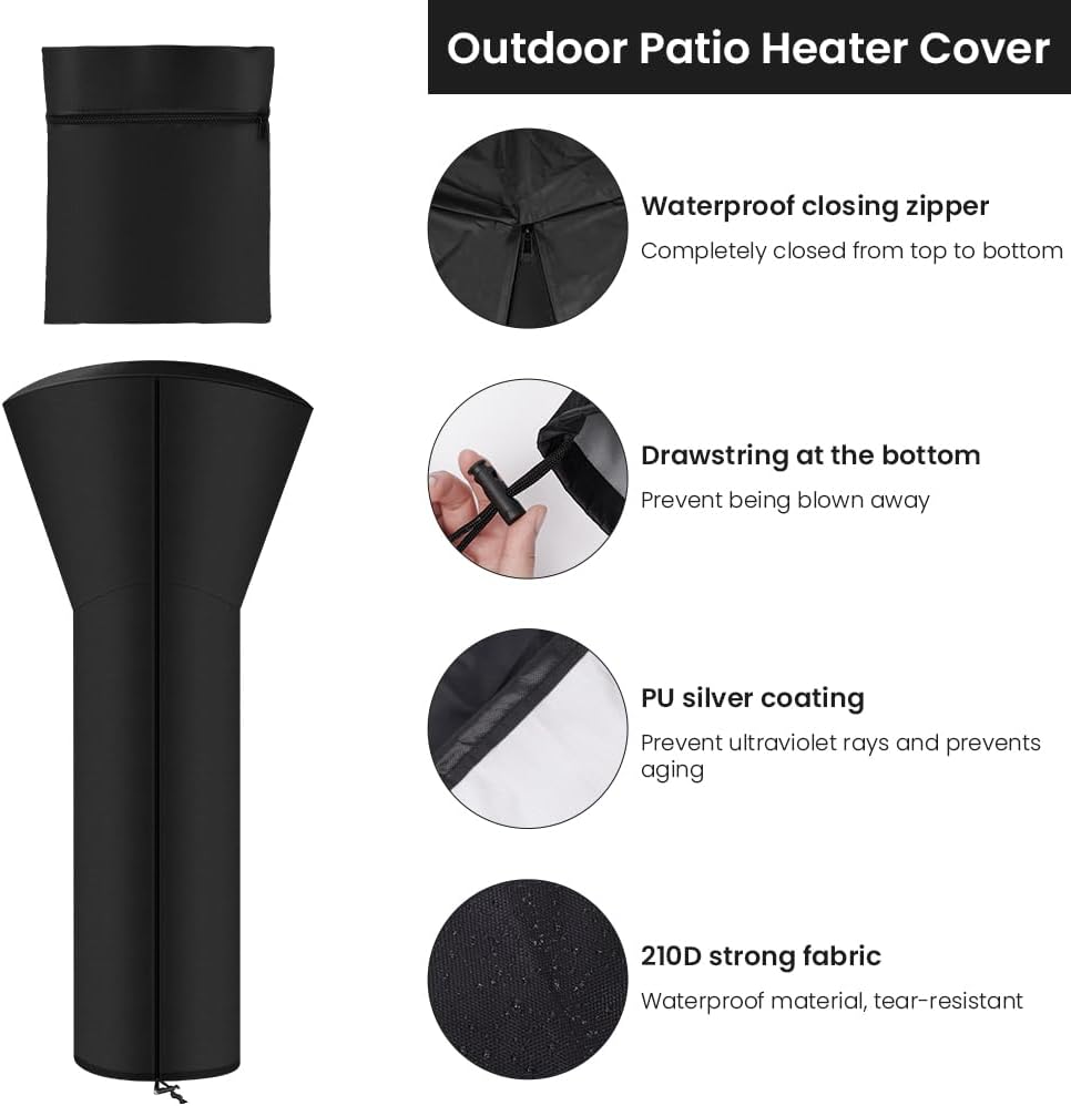 Detalle de AOOWU 5077855 Patio Heater Cover, 226 x 85 x 48 cm, Waterproof