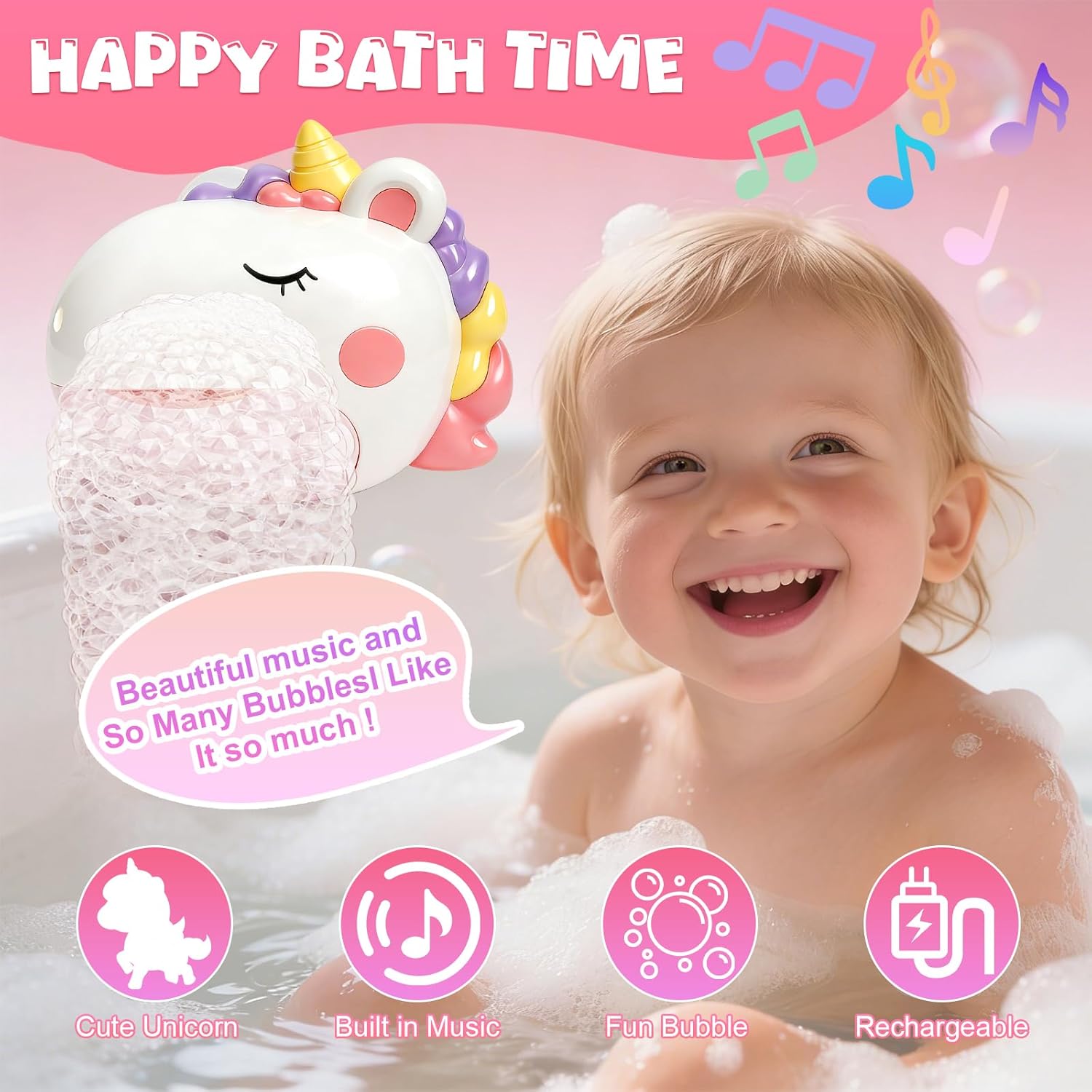 Thumbnail 2 de JoiTale Unicorn Rechargeable Bubble Machine 12 songs