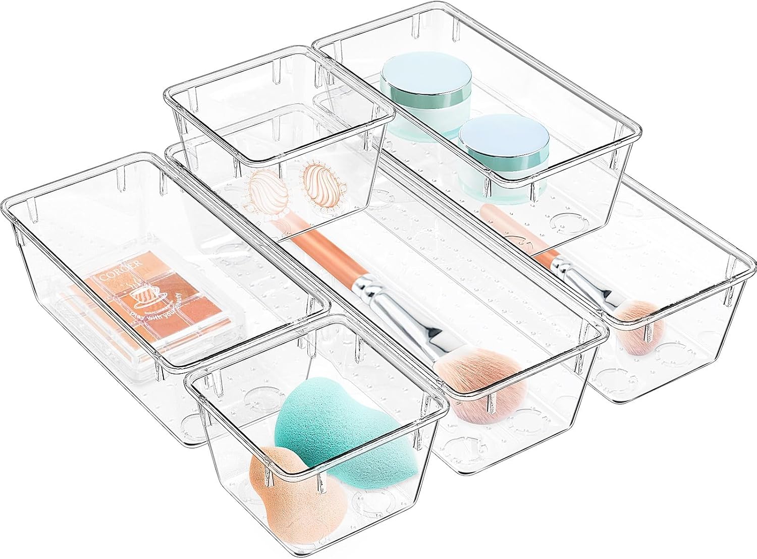 Detalle de WOWBOX 08032025 Clear Drawer Organizer Set, 6 Stackable Polypropylene Trays