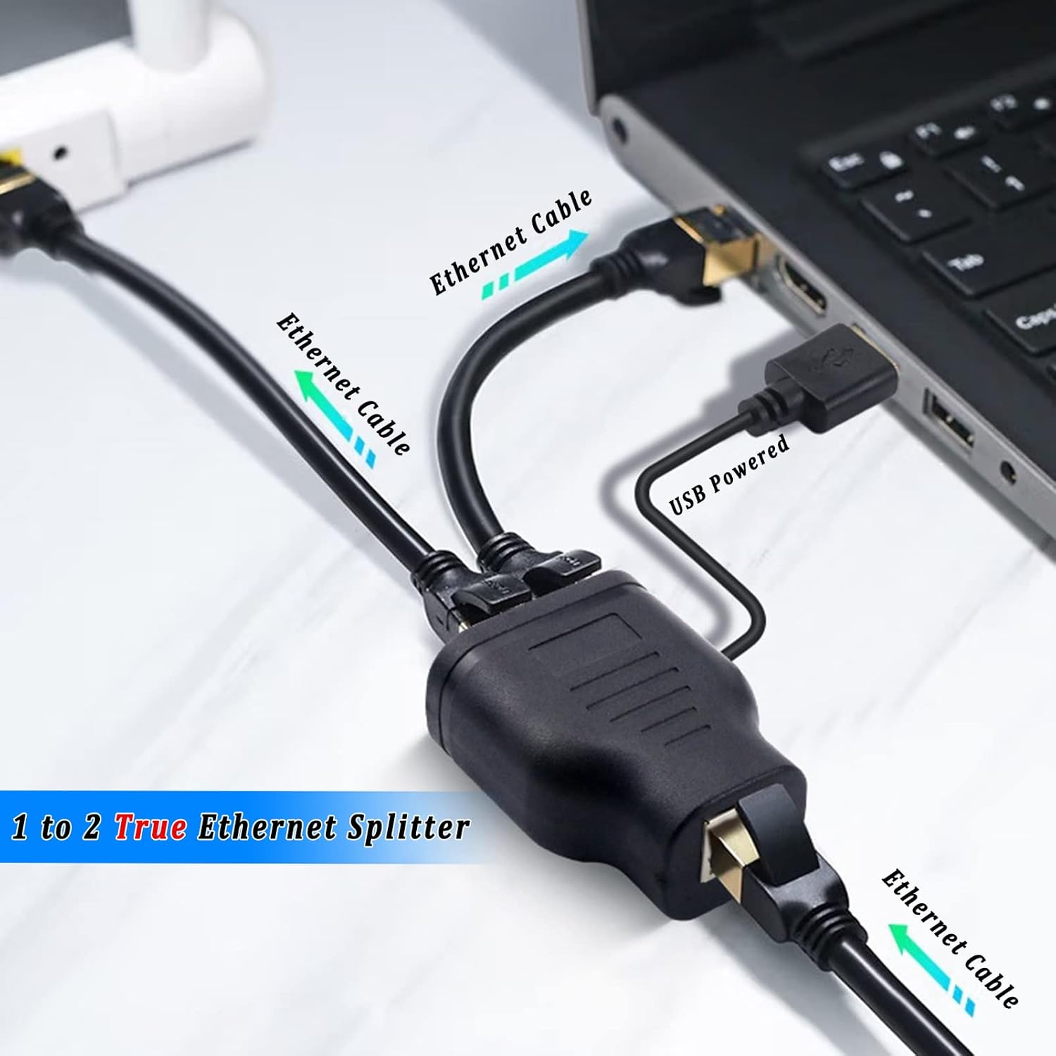 Thumbnail 2 de Ethernet Splitter 1 to 2 High Speed Adapter – USB-Powered LAN Splitter for Cat5/6/7/8 Cables