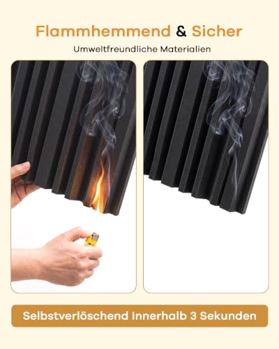 Detalle de HERTBER 24 Stück Akustikschaumstoff Selbstklebend – 30 × 30 × 5 cm, Schwarz