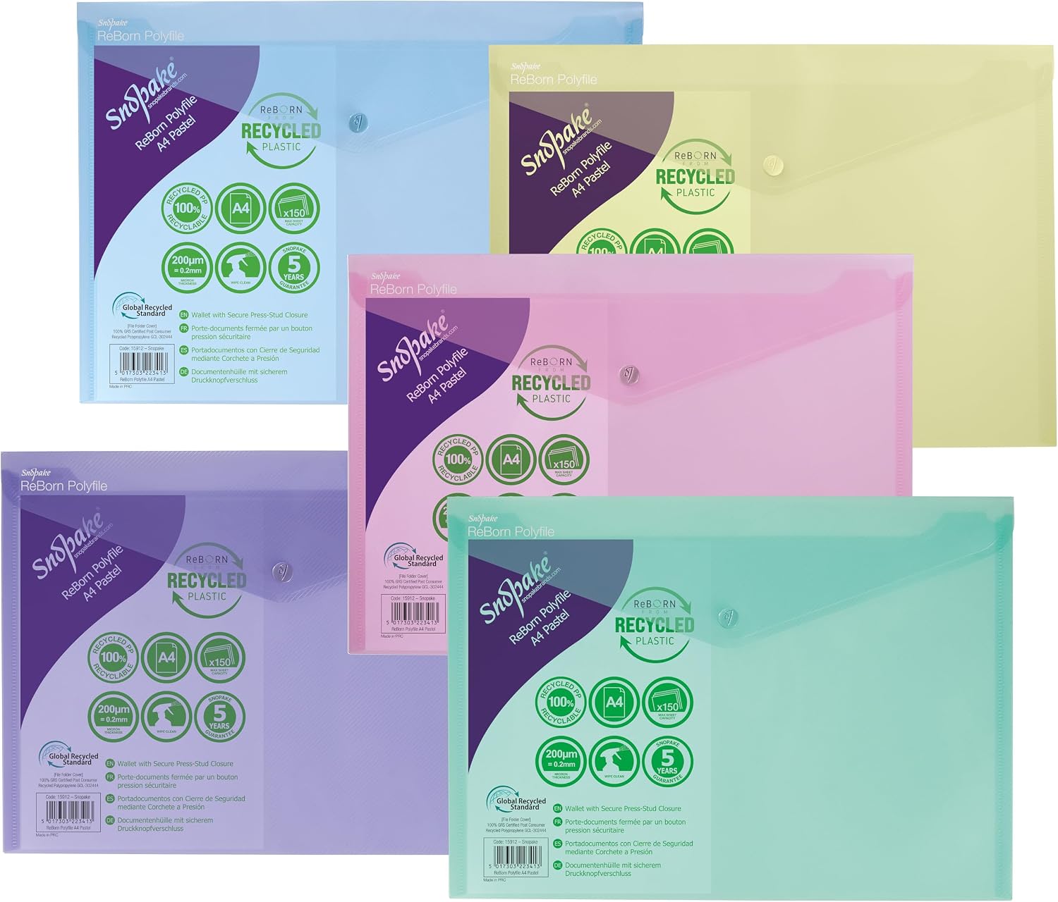 Detalle de Snopake Reborn Polyfile A4 AST Pack of 5