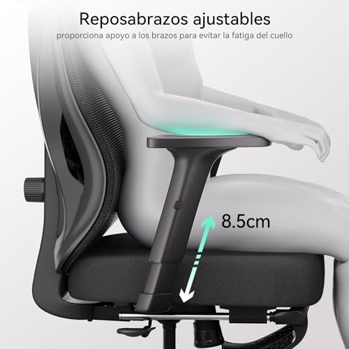Thumbnail 4 de Hbada P5 Silla de oficina ergonómica negra con soporte lumbar ajustable, reposacabezas y reposapiés