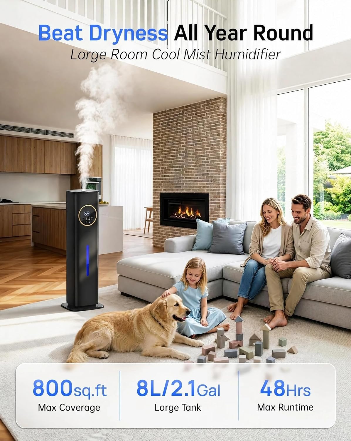 Detalle de Lacidoll MH-2303B1 8L Ultrasonic Humidifier, Top-Fill, 800 sq. ft.
