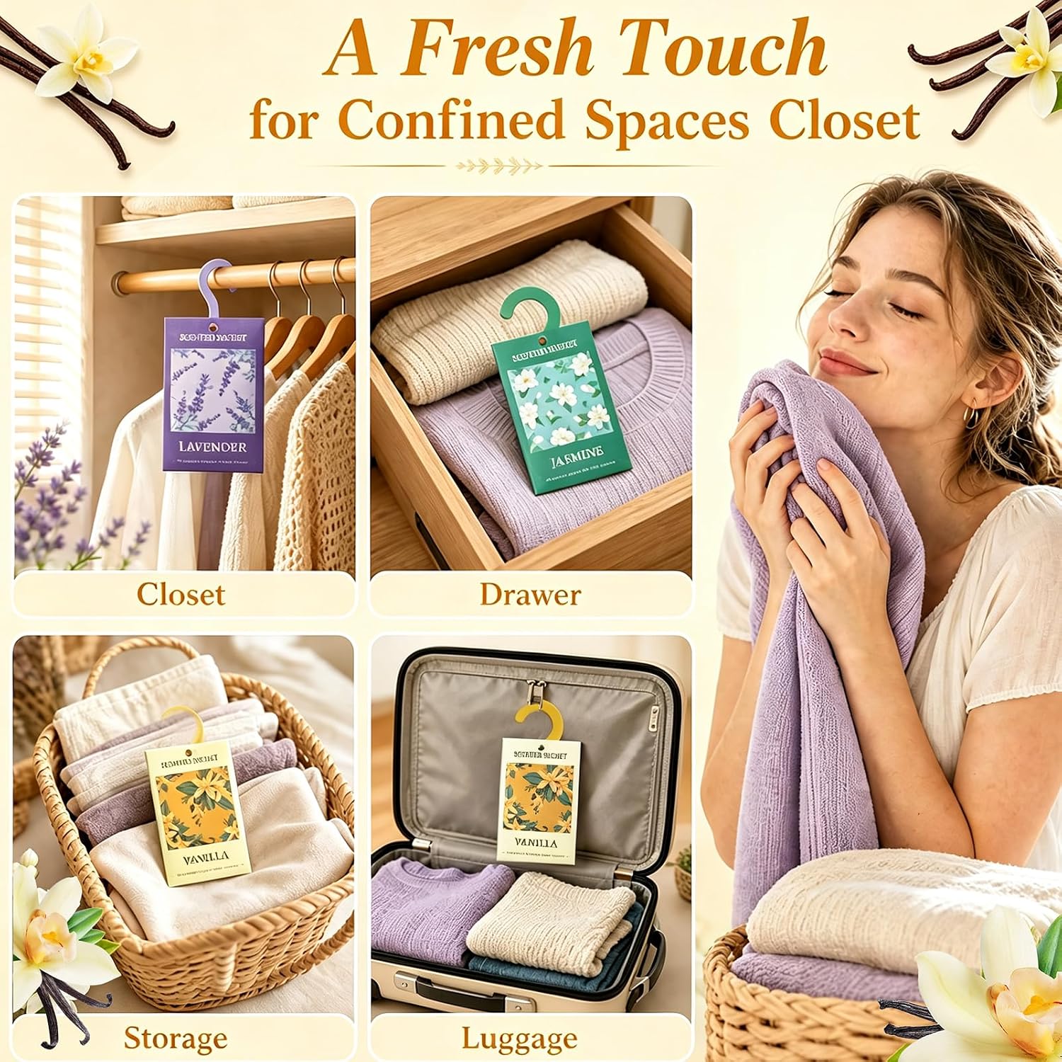 Detalle 2 de STRN Vanilla Scented Sachets, 6-Pack for Drawers, Closets and Small Spaces