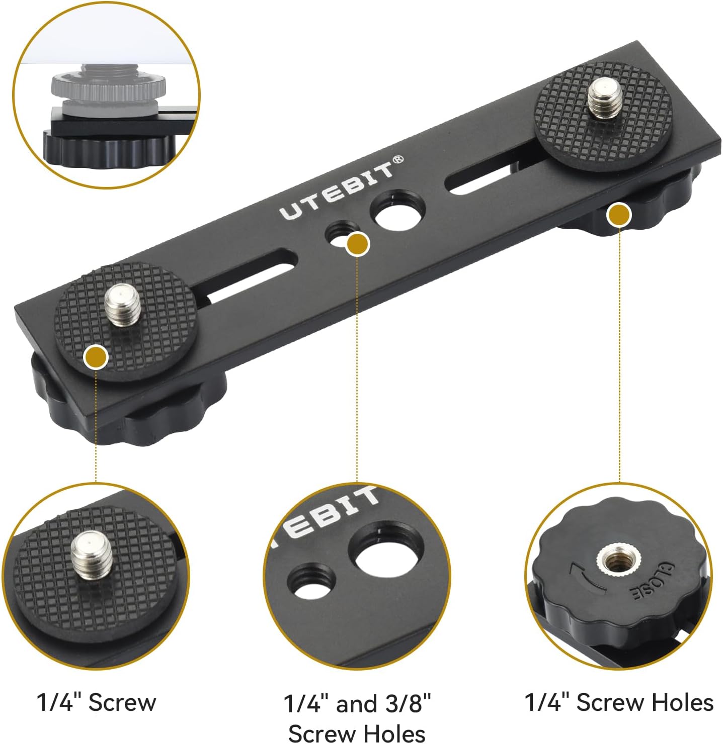 Detalle de UTEBIT 5'' Dual Flash Mount: Aluminium 12.7 cm Double Hot Shoe Rail