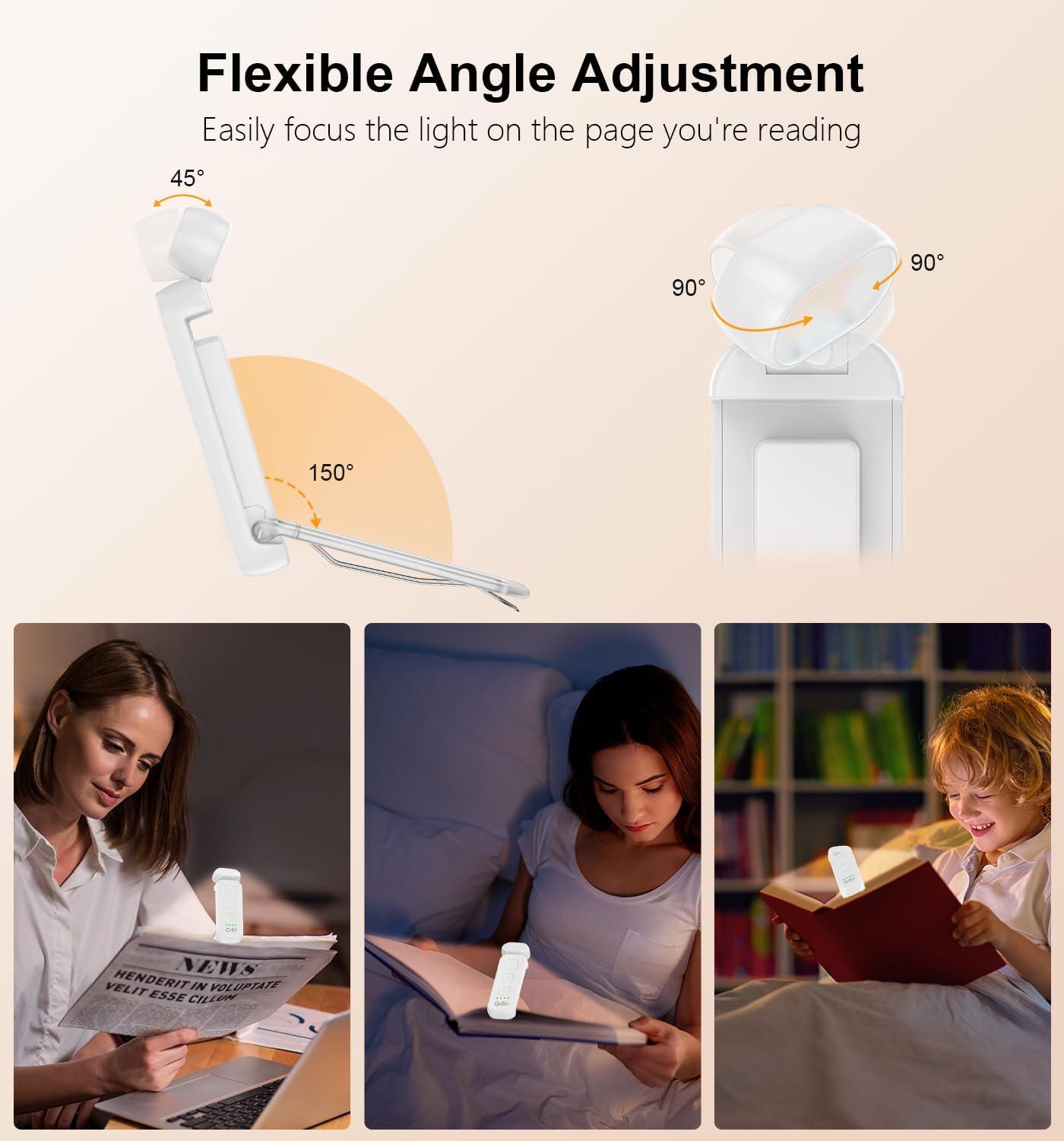 Thumbnail 4 de Gritin Reading Light: Rechargeable Clip-On Book Lamp with Eye-Care 3 Color Temps