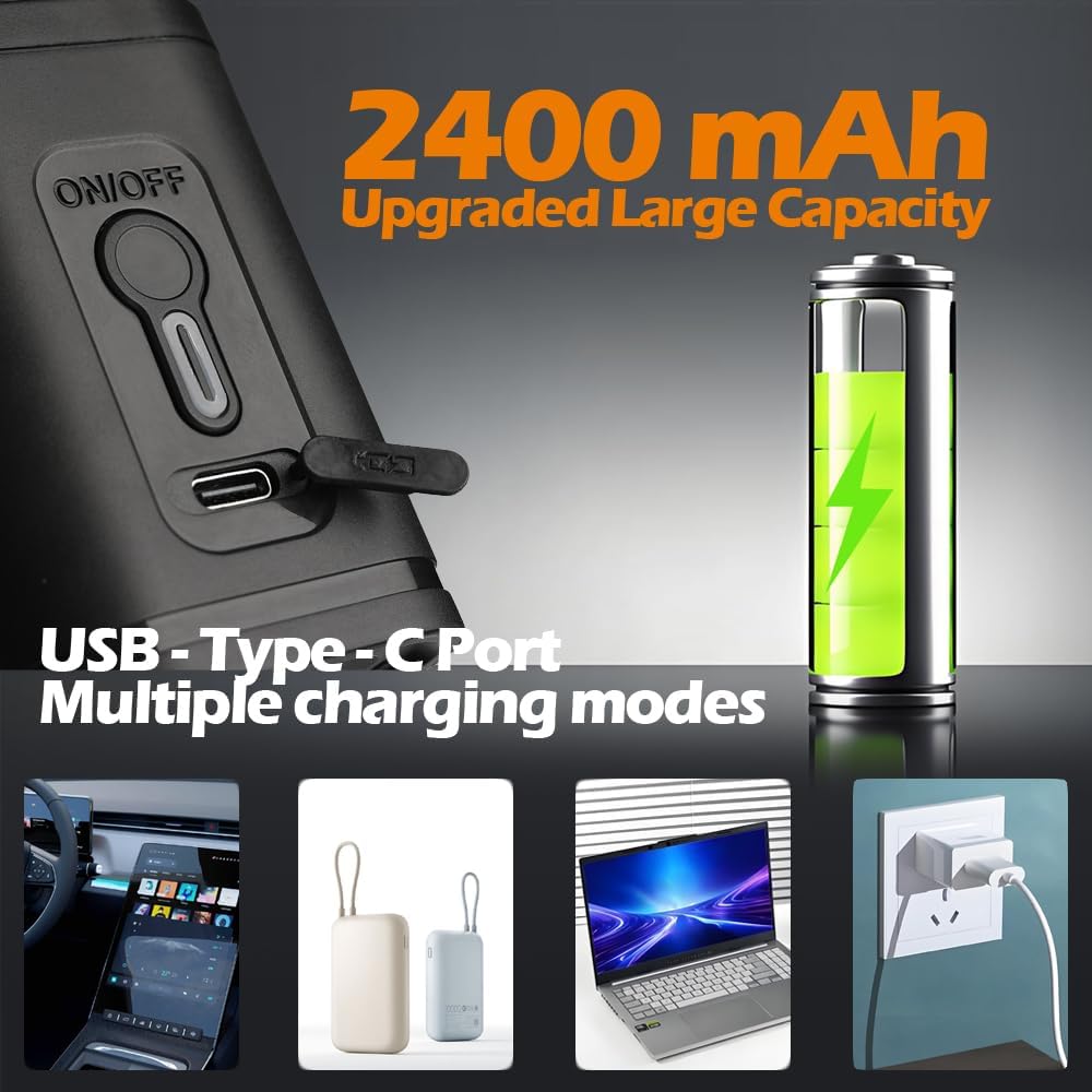 Detalle 2 de MUCHER draagbare elektrische luchtpomp met ledlamp, 2400 mAh en 5 mondstukken