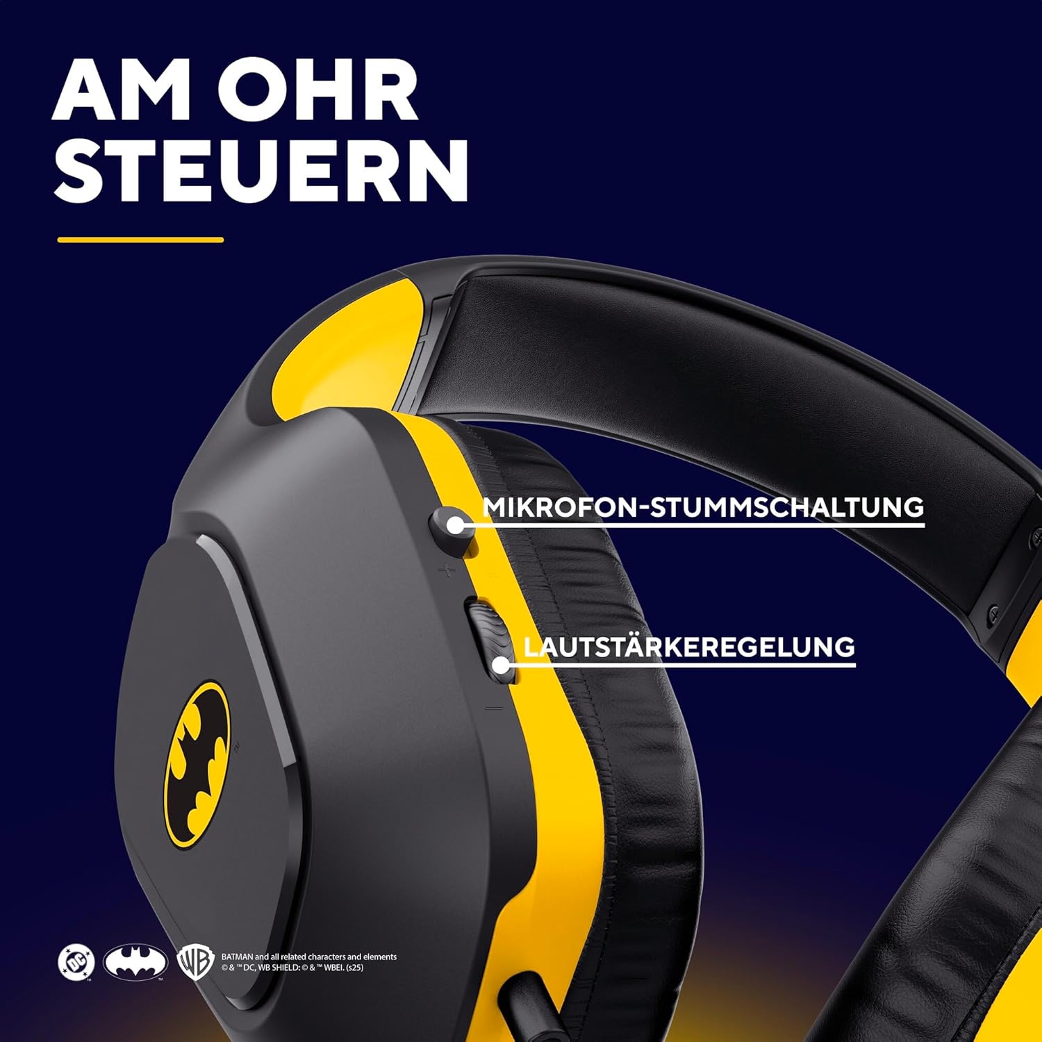 Detalle de GXTrust 415BM Zirox Batman Lizenziertes Gaming Headset – kabelgebunden, 50 mm Treiber, 3,5 mm Anschluss