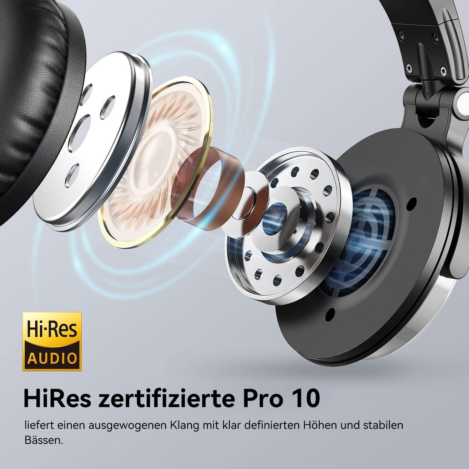 Detalle de OneOdio Pro-10 Over-Ear Kopfhörer – Kabelgebundene DJ-Kopfhörer mit 50 mm Treibern