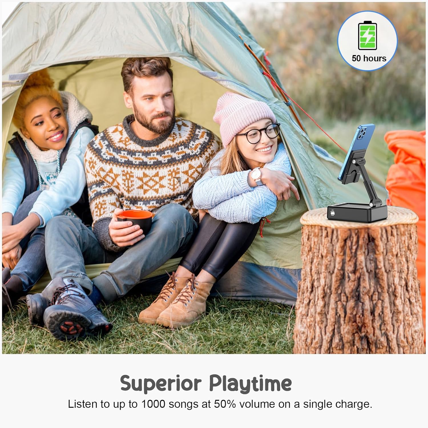 Thumbnail 4 de TechGlow Foldable Cellphone Stand with Bluetooth Speaker and Charging Power Bank