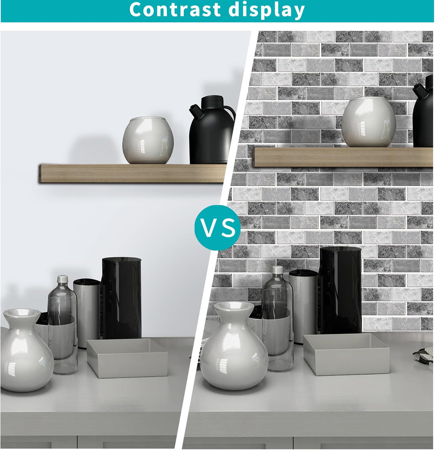 Detalle de 24 Sheets Grey Tile Stickers - Peel-and-Stick Vinyl Backsplash Tiles for Kitchen & Bathroom