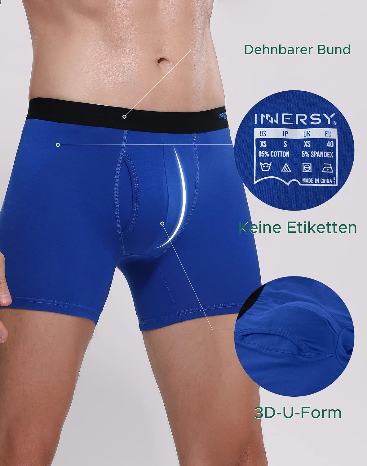 Detalle 2 de INNERSY boxershorts för män i bomull med gylf, färgglada, 7-pack