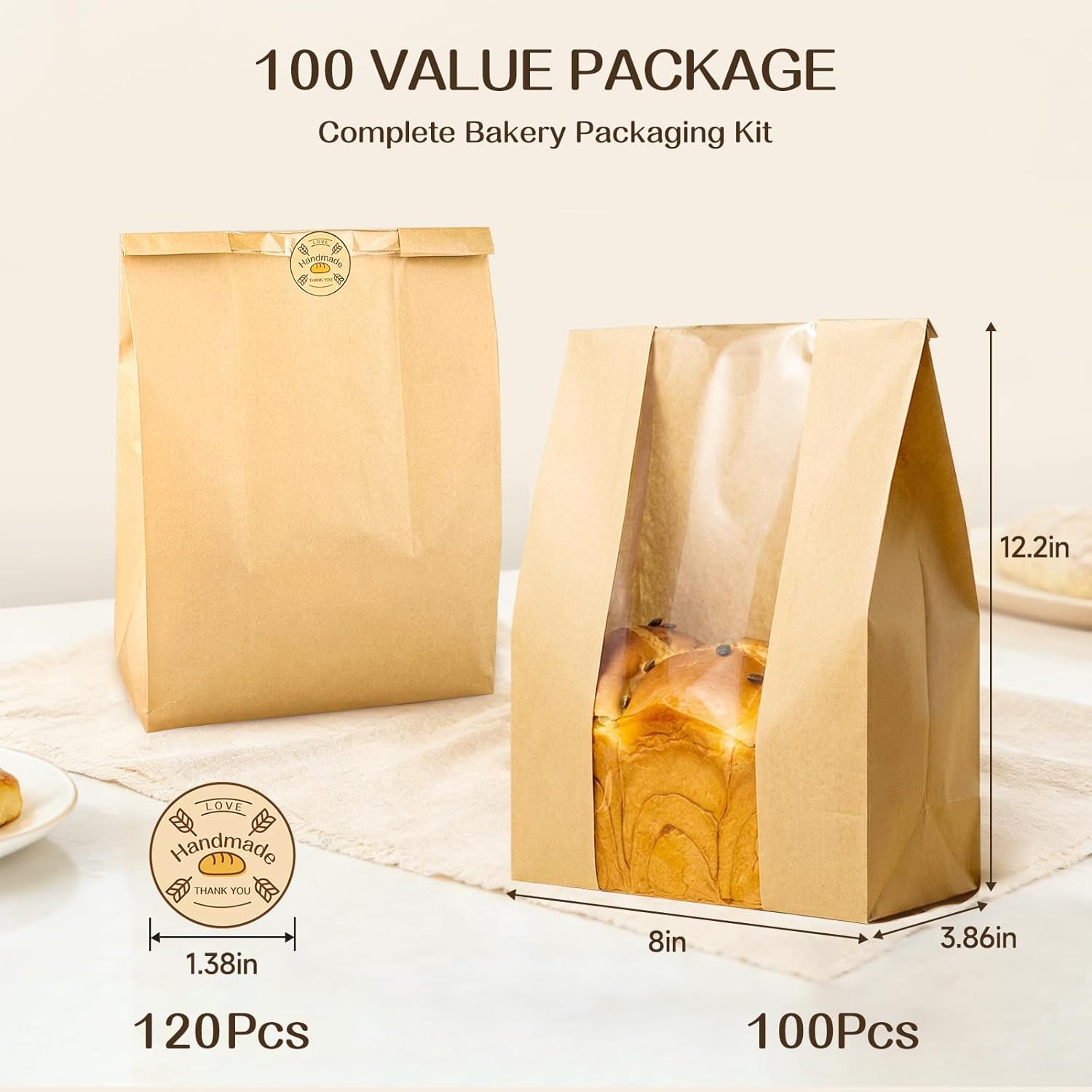 Detalle de Tripho 100 Pcs Bread Bags with Clear Window and 120 Stickers for Homemade Bread