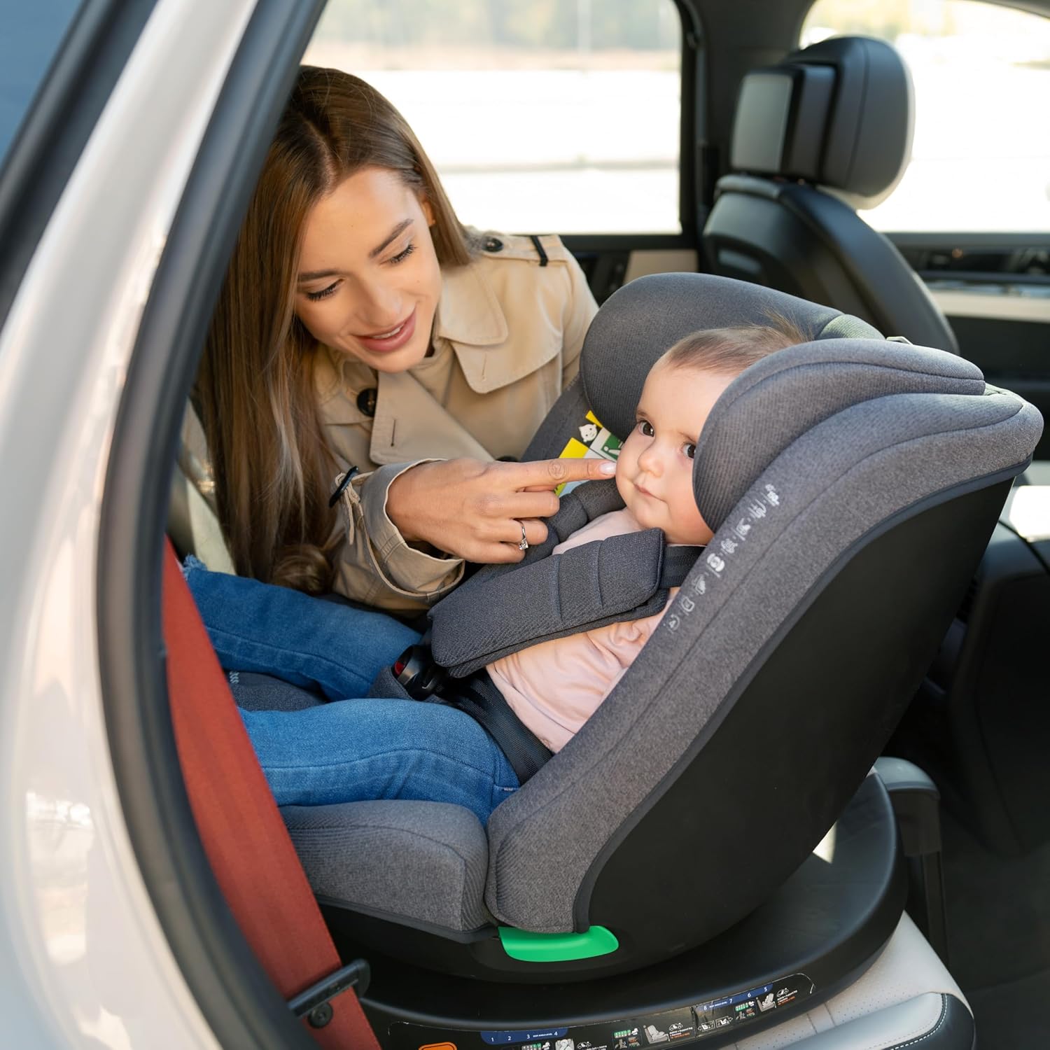 Detalle de KikkaBoo Siège Auto Bébé 0 à 36 kg i-SECURE, i-Size ISOFIX, Pivotant 360°, Gris Foncé