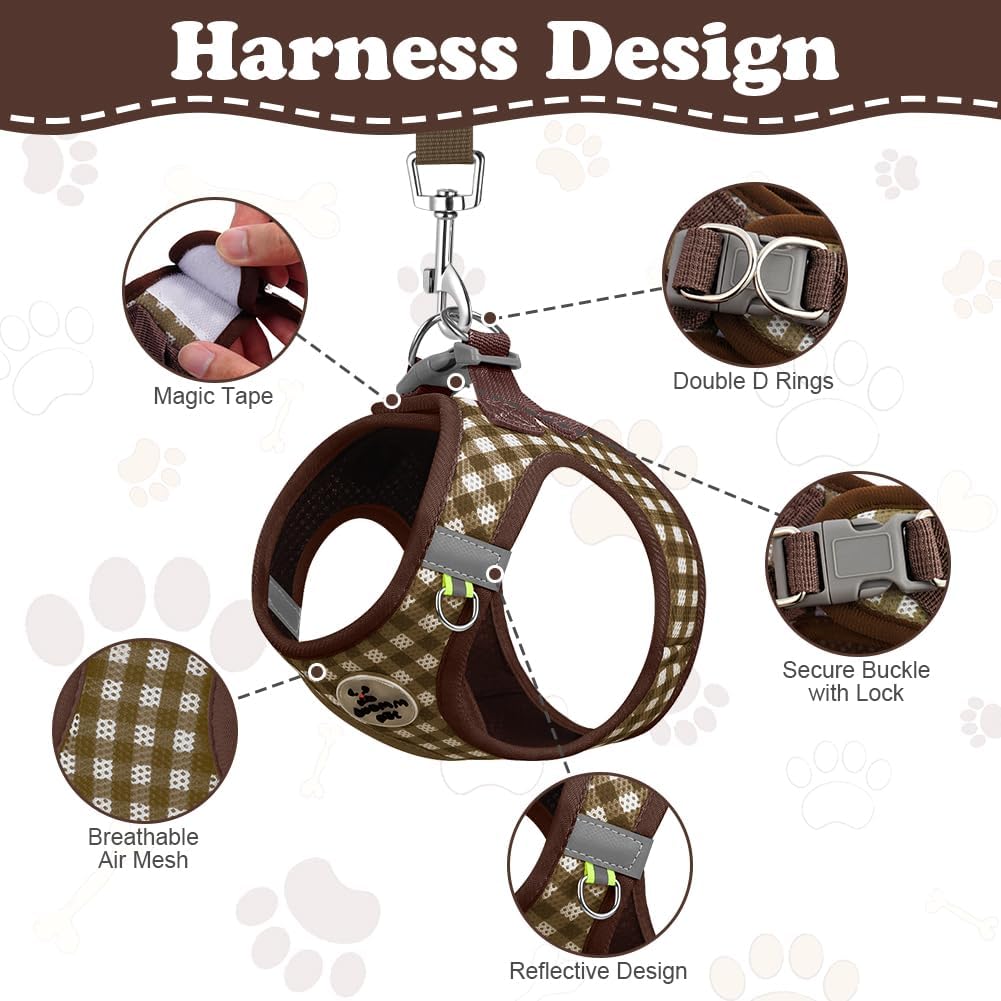 Detalle de OFFCUP Dog Harness and Leash Set (Brown, Size L) – Soft Mesh, Reflective, Easy Walk