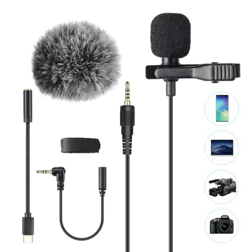 Detalle de AGPTEK Lavalier Mikrofon, 2 m Mini Omnidirectional Kondensator – kompatibel mit Smartphone, PC und DSLR