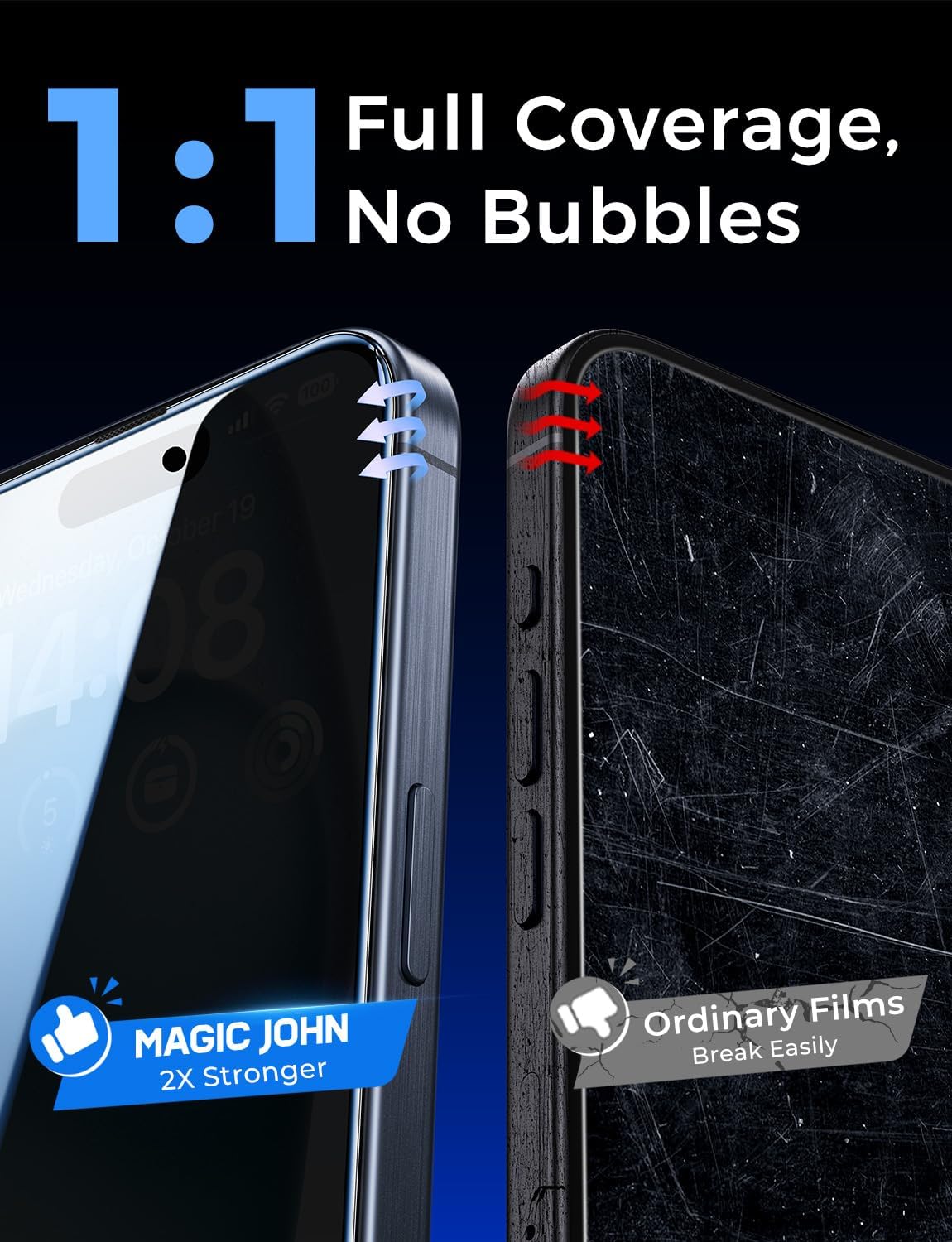 Detalle 1 de MAGIC JOHN DT-IPH15-PRV Privacy Glass Screen Protector, 2-Pack for iPhone 15