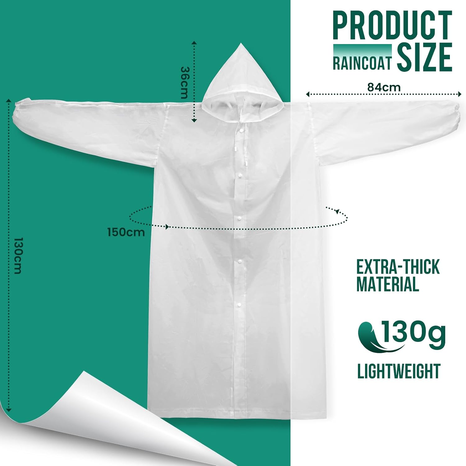 Detalle de Aolegoo Regenponcho 2er-Set – Wiederverwendbar, leicht und tragbar für Fahrrad, Wandern, Camping und Festivals
