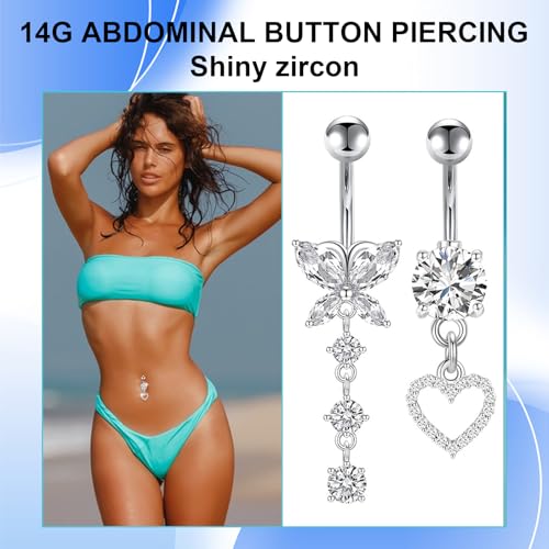 Thumbnail 4 de Kunaxku 5 PCS Piercing Ombelico G23 Titanio - Anelli CZ 5/8/10mm in Argento e Acciaio Inox