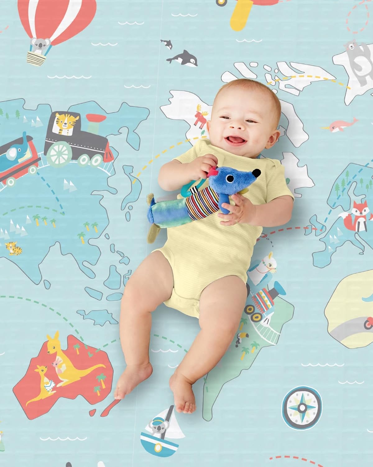 Detalle de Skip Hop Little Travellers omkeerbare speelmat, grijs, oprolbaar en waterdicht