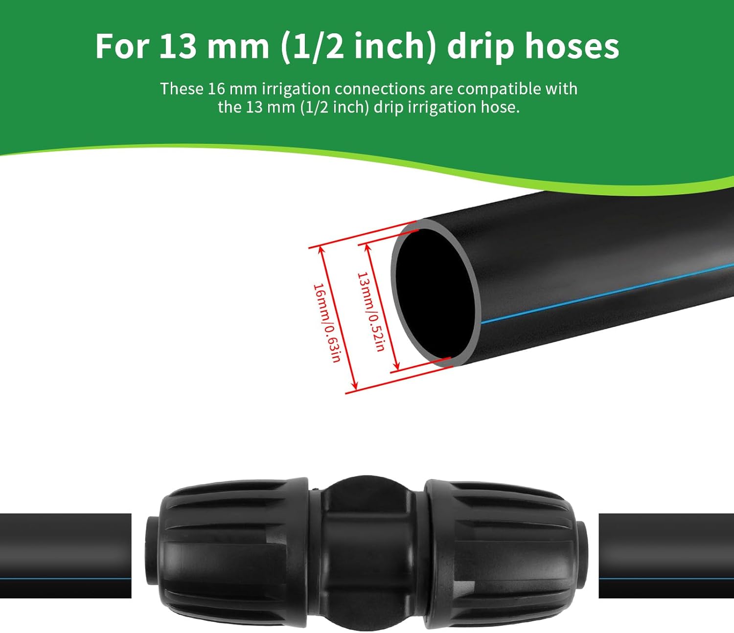 Detalle 2 de Set da 10 raccordi diritto per irrigazione a goccia per tubo PE 16 mm