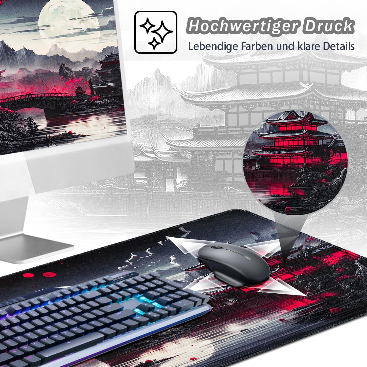 Thumbnail 5 de Zindoo XXL Gaming Mauspad 900 x 400 mm – Schwarzes Anime Mousepad mit rutschfester Gummibasis