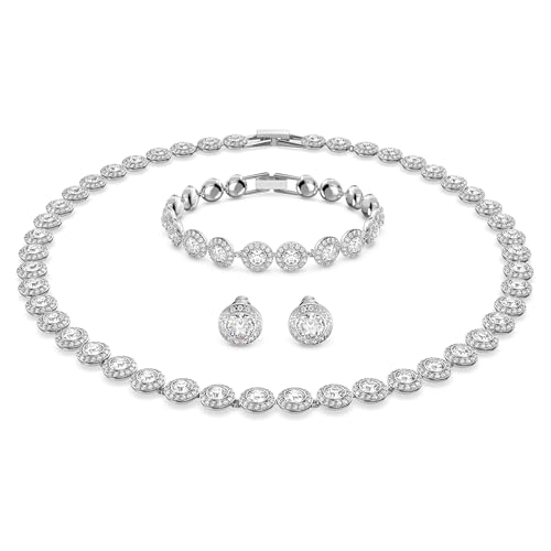 Detalle de Swarovski Set Angelic: bracciale e collana in cristallo bianco, taglio round, placcatura rodio