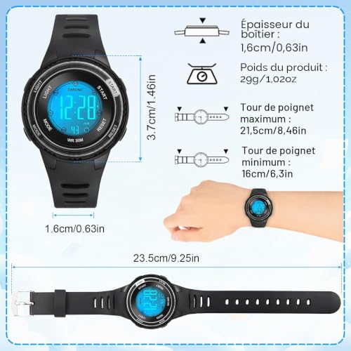 Detalle de Edillas Numérique Montre Enfant – 7 à 18 ans, robuste et légère