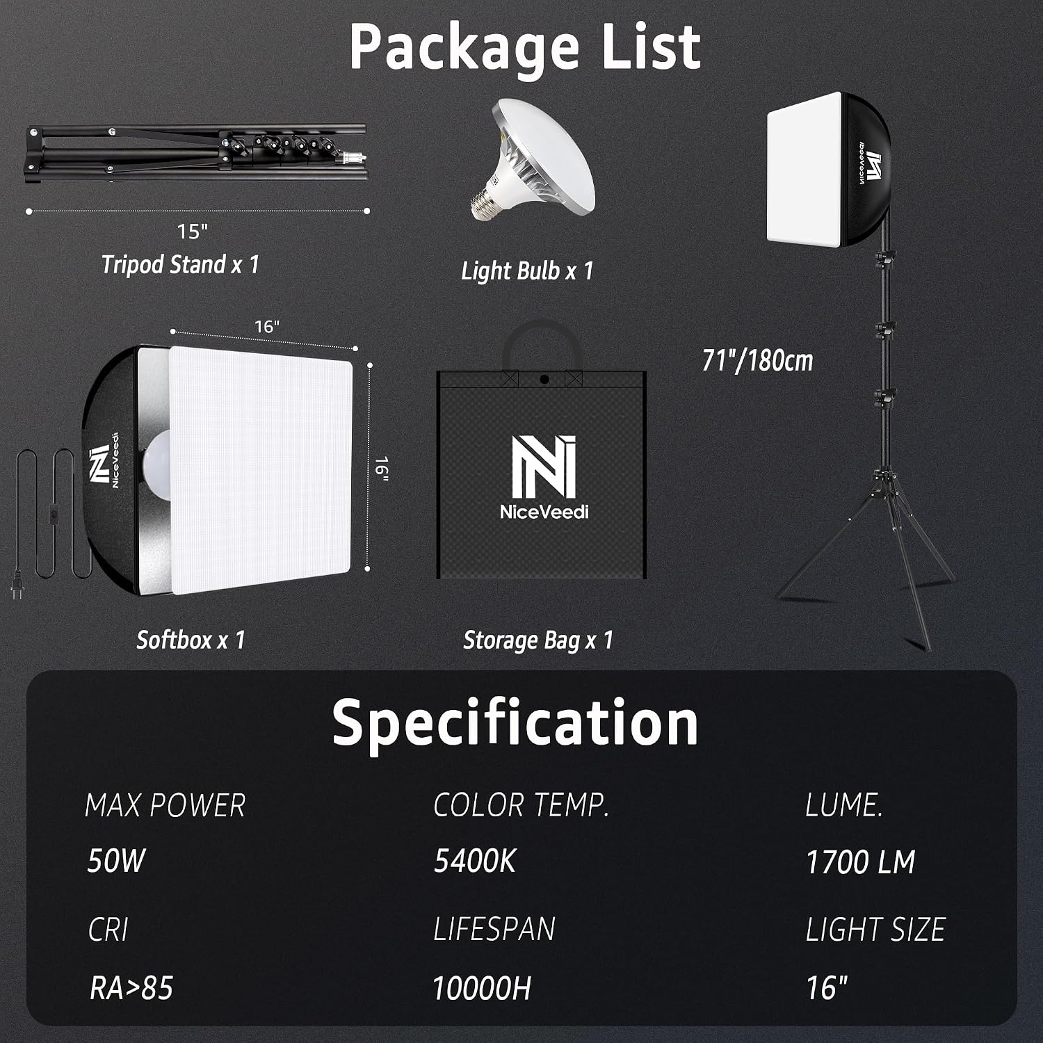 Thumbnail 6 de Kit Softbox LED 40x40 cm con Treppiede 150 cm — Luce continua per foto, video e streaming