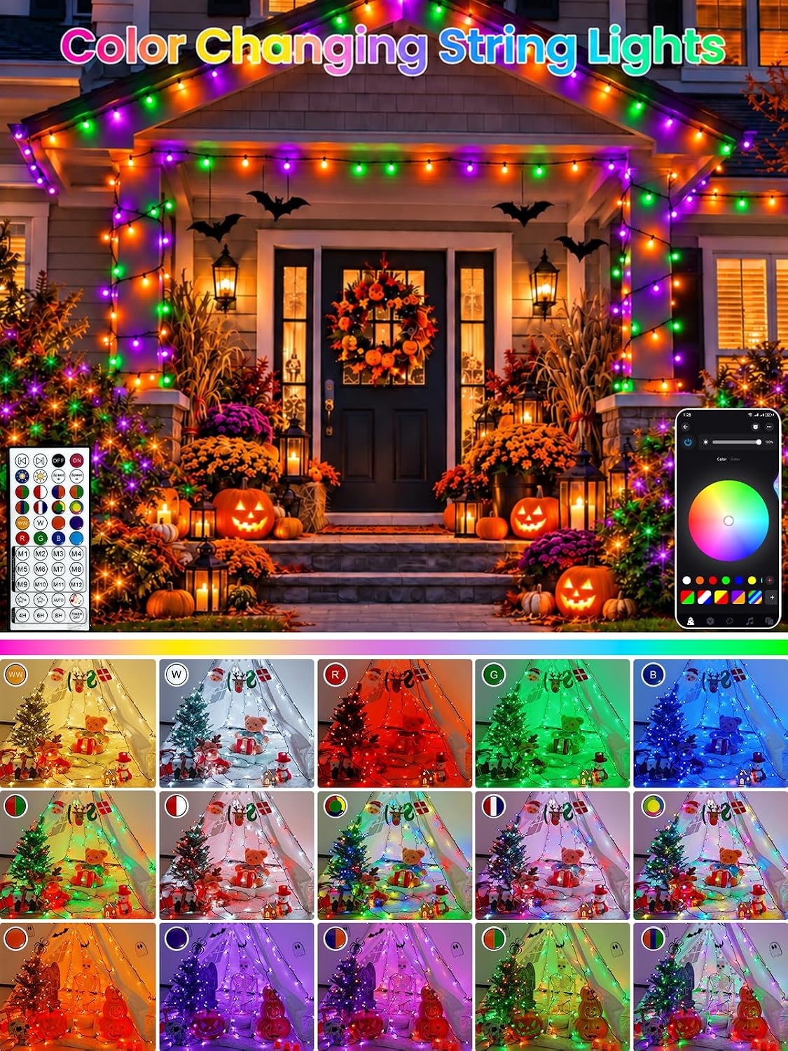 Detalle 2 de BHCLIGHT 240LED Smart Color-Changing String Lights, 92FT, App and Remote Control