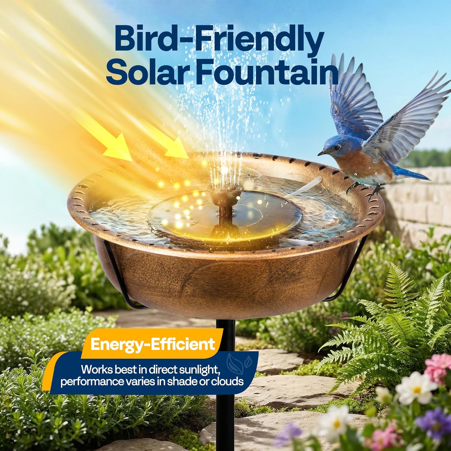 Thumbnail 4 de VIVOHOME Solar Bird Bath with Sun-Powered Fountain (Retro Copper) – garden bird drinking bowl & bath combo