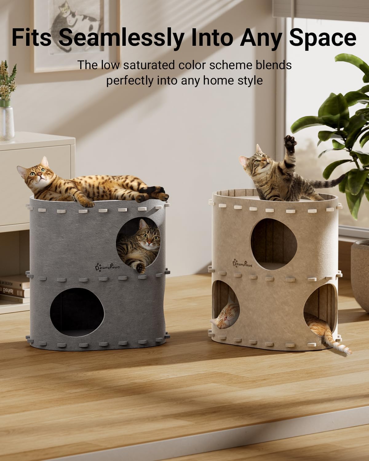 Detalle de DownyPaws Cat House for Indoor Cats: 2-Storey Felt Castle Bed Cave for Multicats